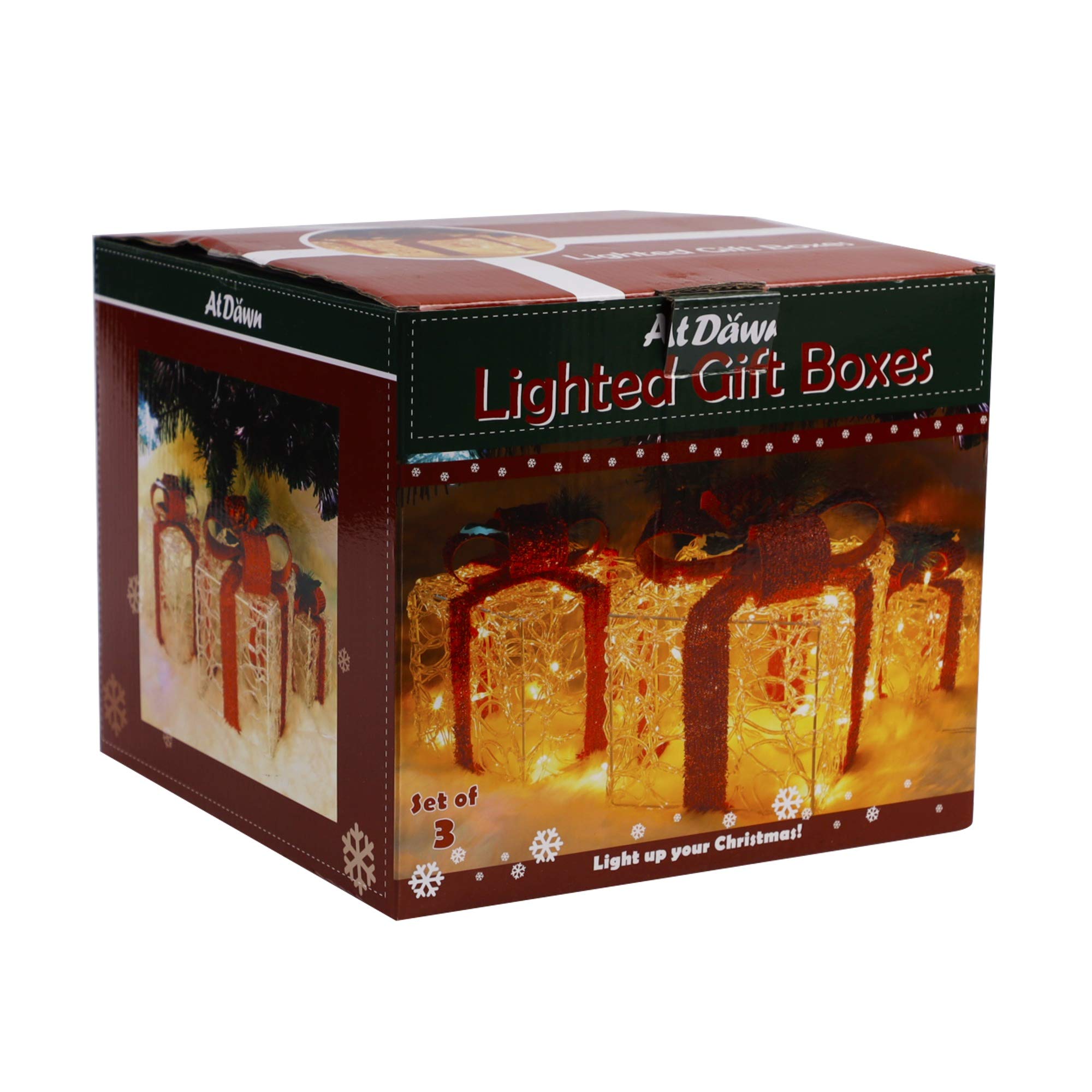 ATDAWN Set of 3 Clear Acrylic Lighted Gift Boxes - Christmas Present Box Decorations for Home, Party & Holiday Display - Perfect for Christmas Tree, Mantel & Tabletop Decor