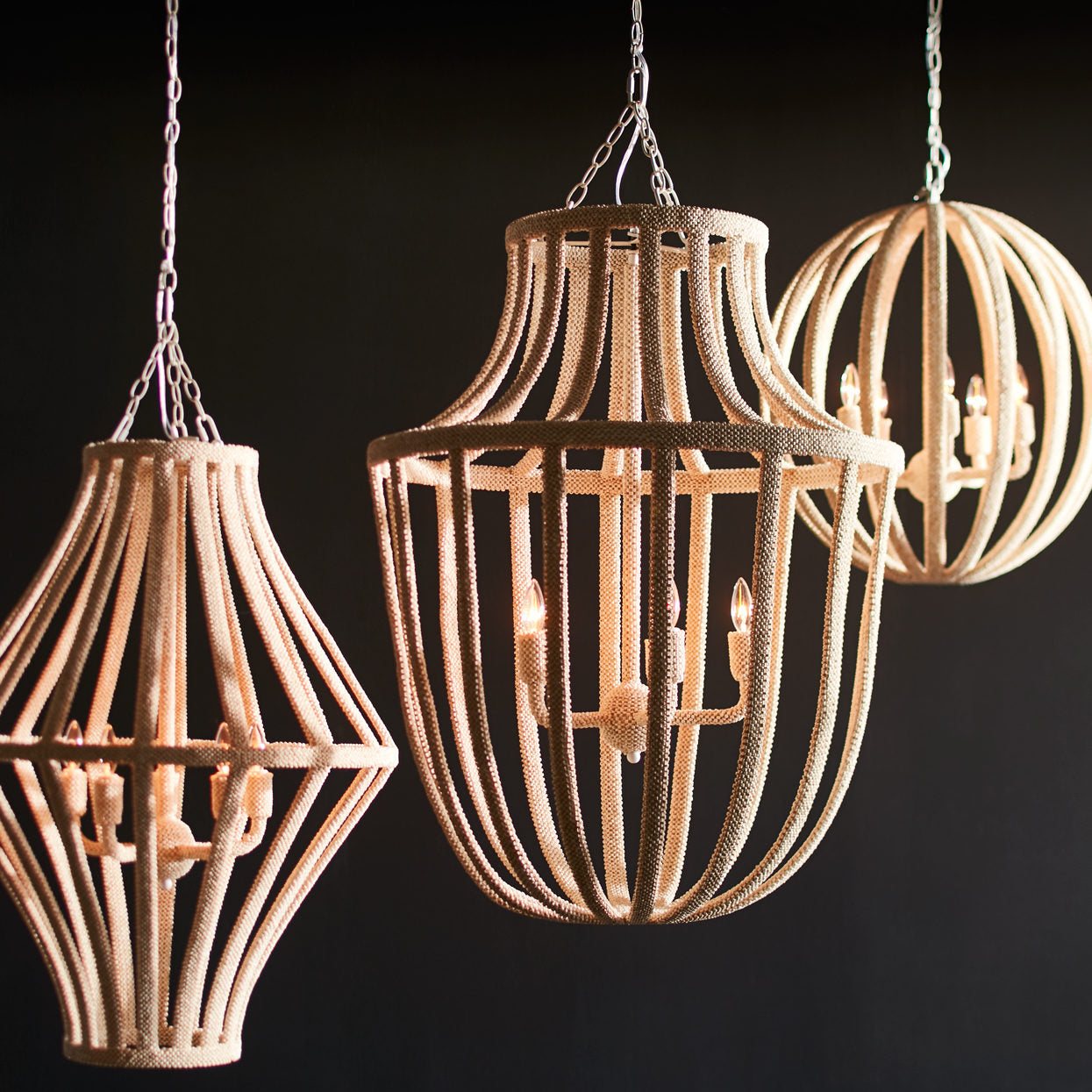 Palecek 2409-79 Madera Coco Bead Large Chandelier in Soft White - Modern Boho Ceiling Light Fixture for Living Room, Dining Room & Bedroom