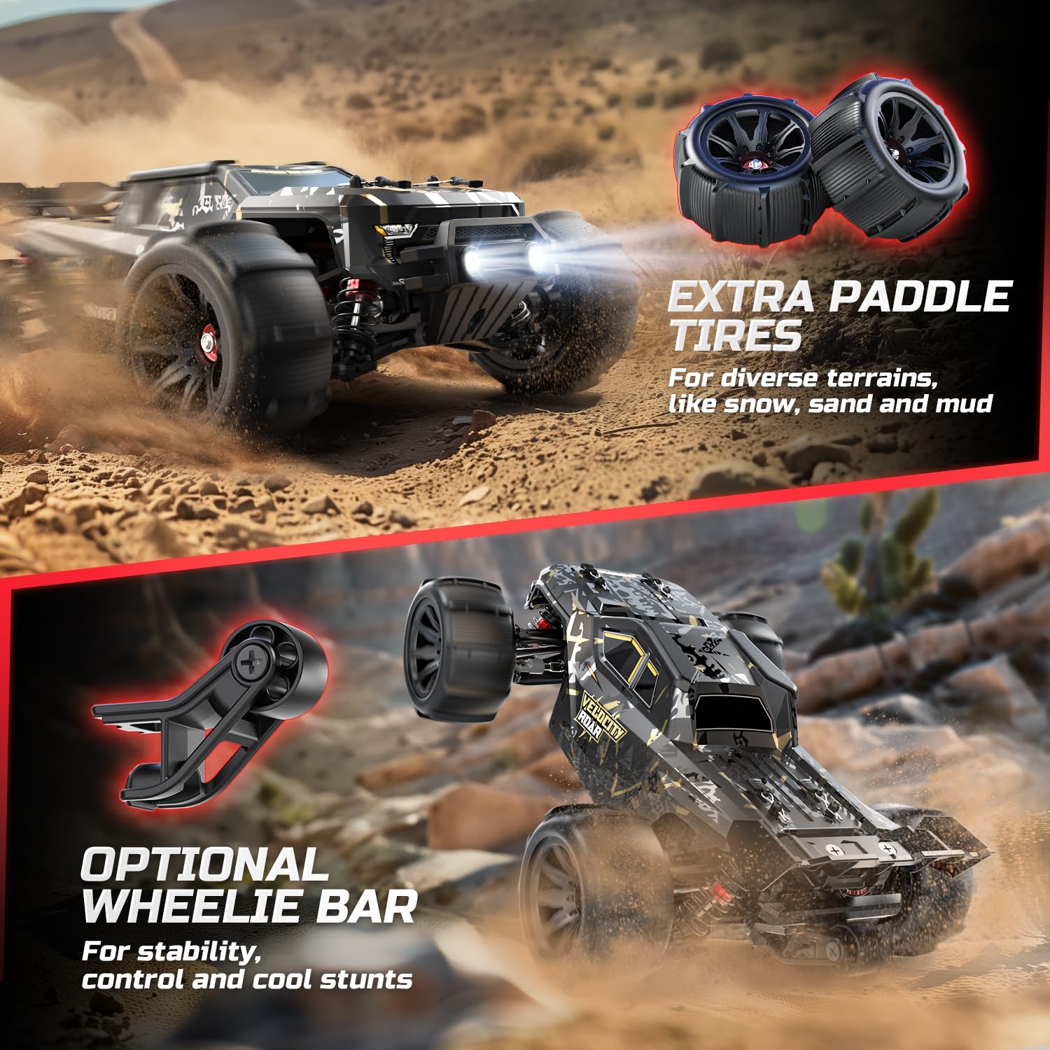 DEERC 1:14 Scale Fast Brushless RC Cars for Adults & Kids, 50+ MPH High Speed, 4x4 Waterproof Off-Road Remote Control Truck with 2x 3S LiPo Batteries - All Terrain RC Truggy for Snow, Sand, Mud, Racing & Outdoor Adventure