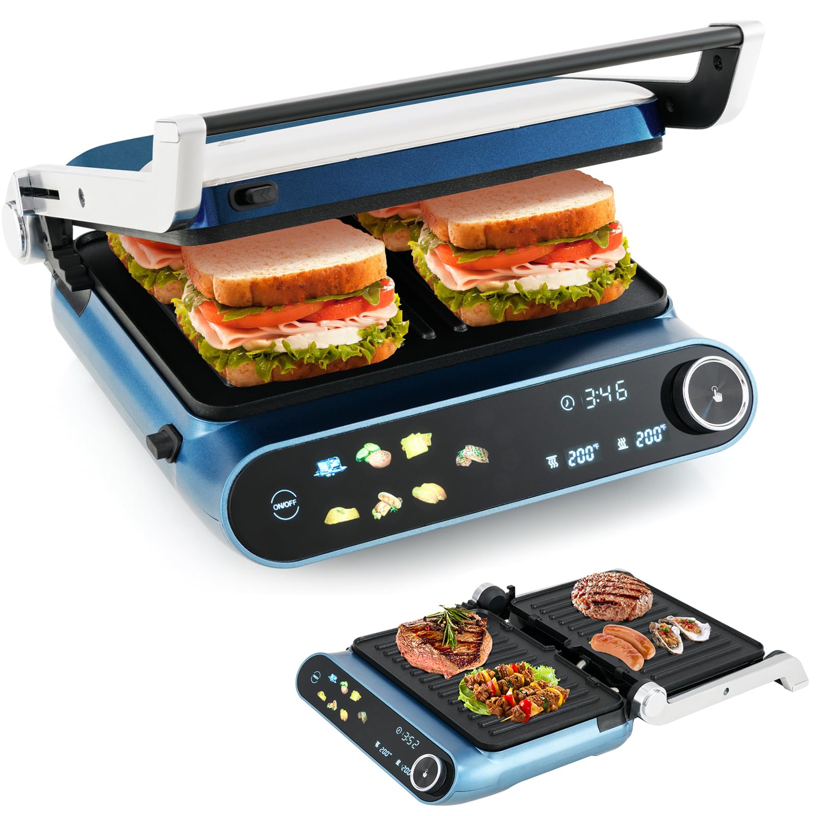 Giantex Electric Panini Press Sandwich Maker - 2 Removable Non-Stick Dishwasher Safe Plates, Drip Tray, LED Display, 7 Grilling Modes, Dual Temp Control - Perfect for Home, Office & Restaurant Breakfast, Lunch & Quick Meals