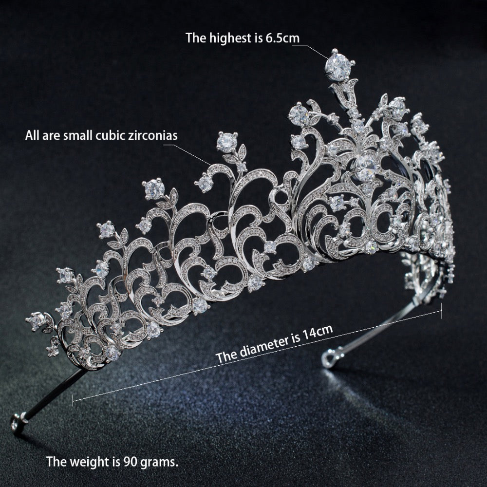 Elegant CZ Cubic Zirconia Silver Tiara Crown for Wedding Bridal CH10179 - Perfect for Bridal Showers, Prom Queens & Pageant Events