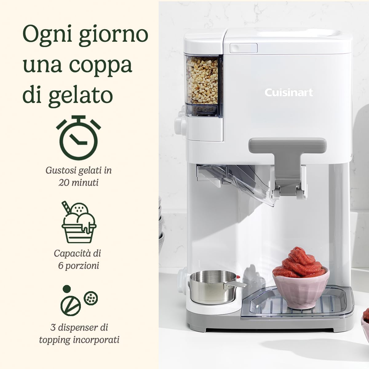 Cuisinart ICE48U 1.42L Ice Cream Maker Machine - Make Homemade Gelato, Sorbet, Dairy-Free & Frozen Yogurt in 20 Minutes - Includes Topping Dispenser - Easy to Use & Clean - Makes 6 Servings - Perfect for Parties, Family Gatherings & Summer Treats