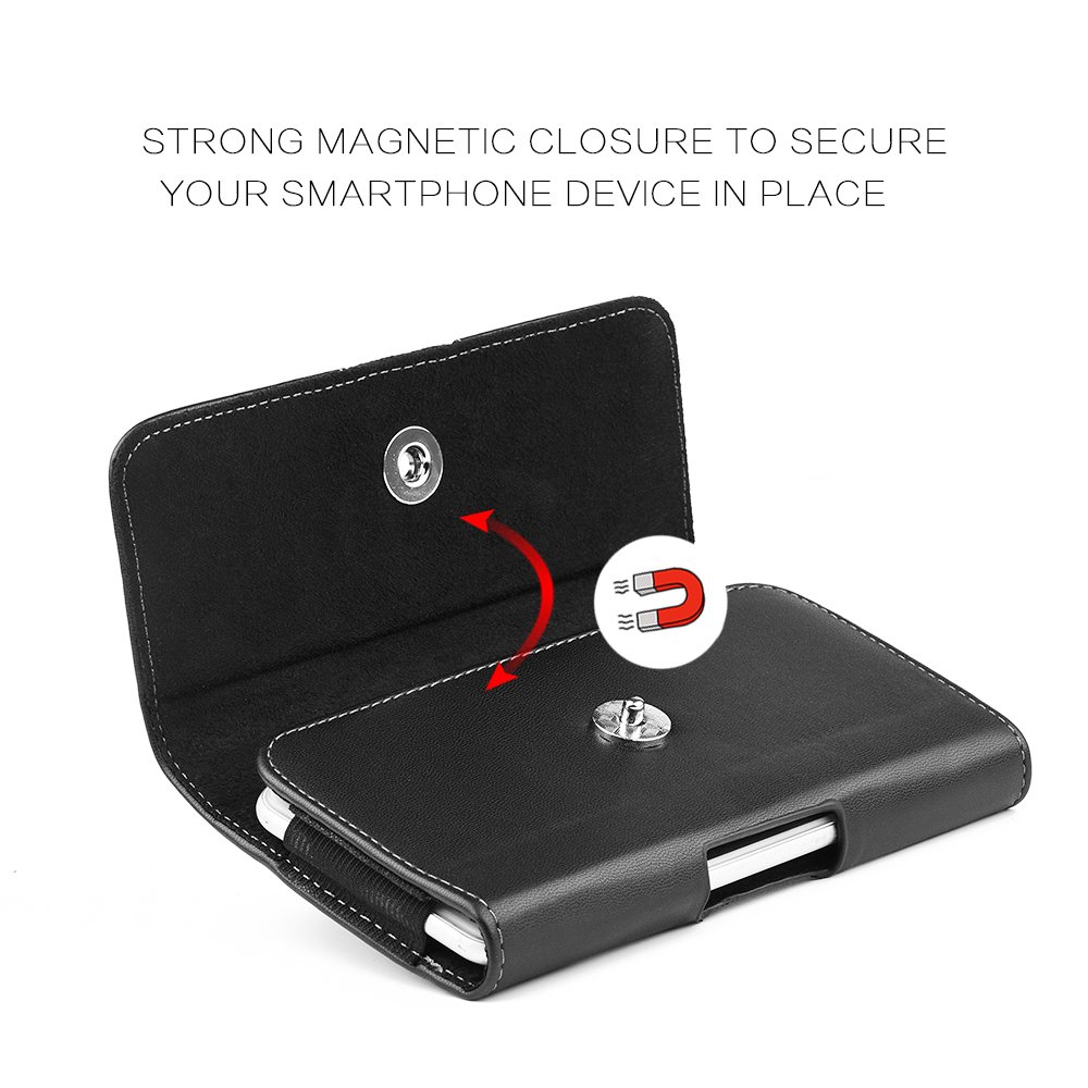 Premium Black Pebbled Leather Horizontal Clip Holster Case for iPhone 16 Pro Max/16 Plus/15 Pro Max/15 Plus/14 Plus/14 Pro Max/13 Pro Max/12 Pro Max - Slim Protective Pouch with Belt Clip | Perfect for Work, Travel & Outdoor Activities