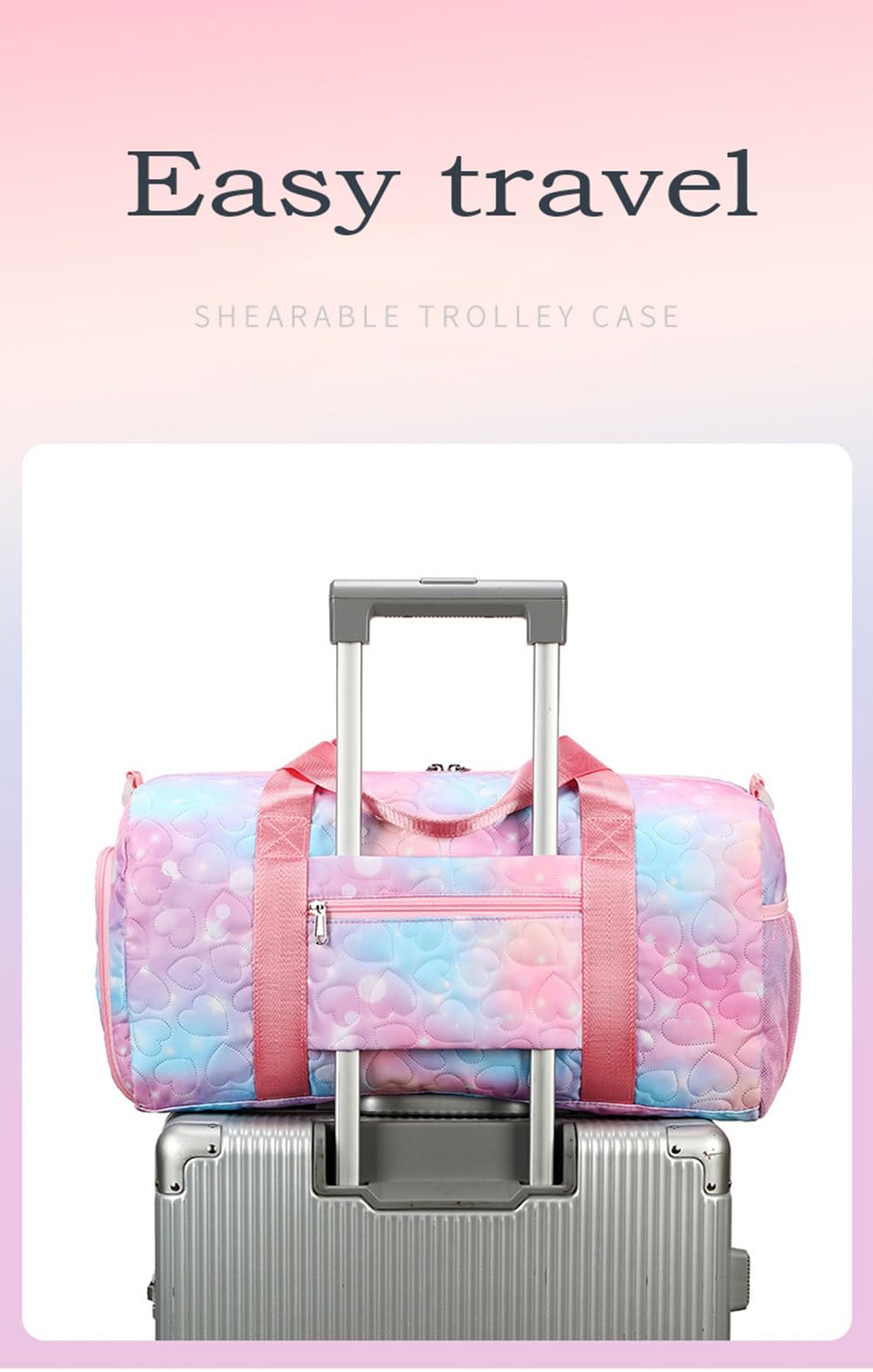 Girls Dance Gym Bag with Shoe Compartment - Pink Weekender for Travel & Sleepovers