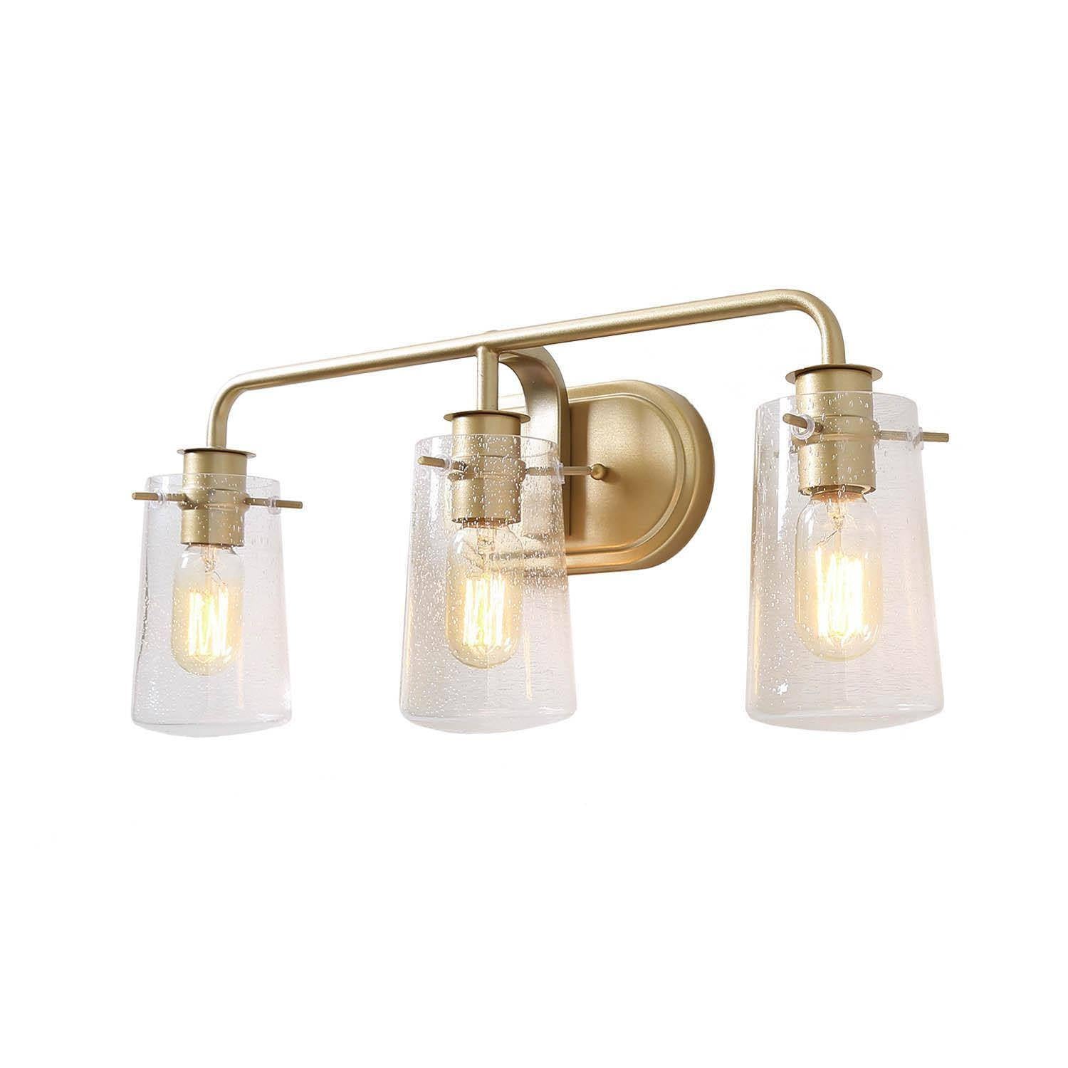 KSANA Gold Vanity Lights - 3-Light Modern Bathroom Light Fixture with Seeded Glass Shade for Elegant Bathroom & Dressing Room Lighting