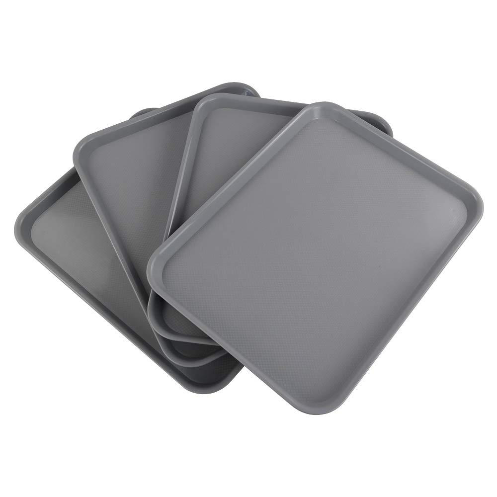 Gloreen Set of 4 Rectangular Fast Food Trays - Durable Cafeteria Serving Trays for Restaurants, Food Trucks & Catering | Commercial Grade Grey Plastic Food Trays for Cafes, Schools & Buffets