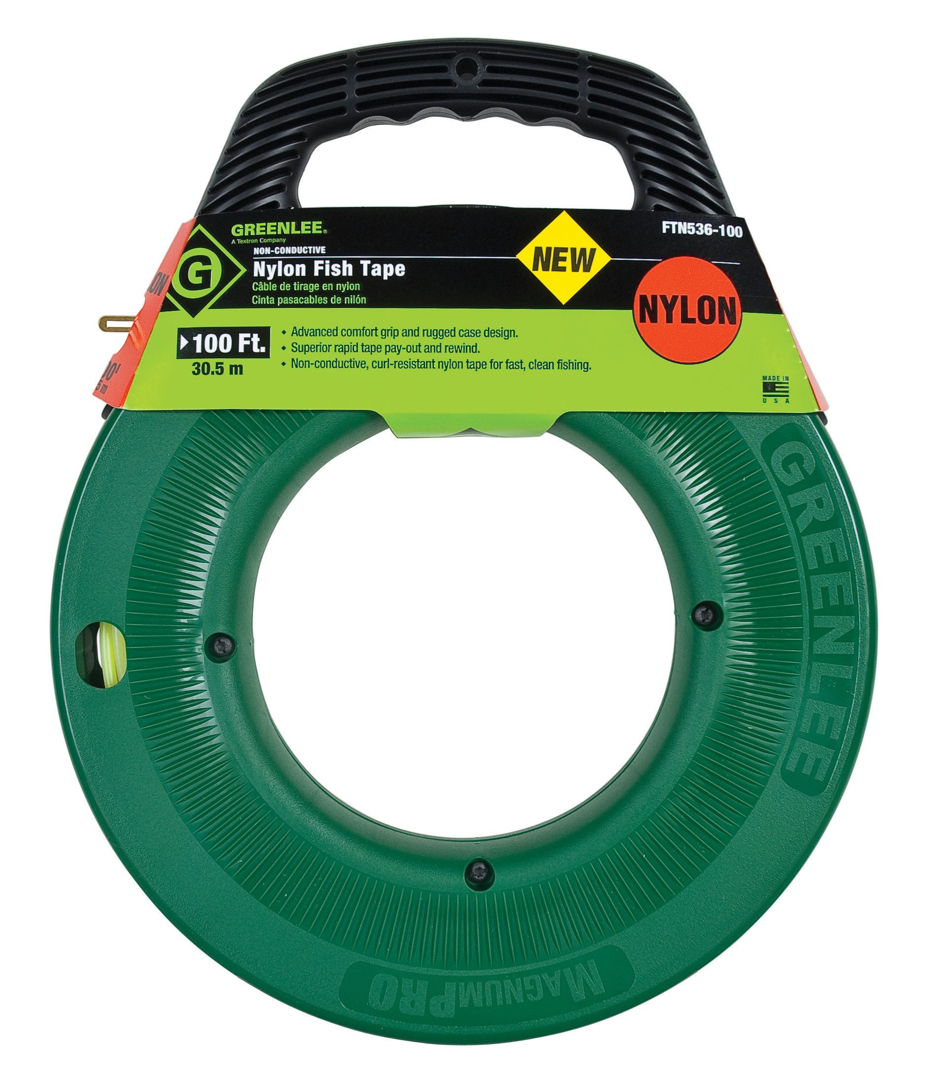 Greenlee FTN536-100 3/16-Inch x 100-Feet Nylon Fish Tape - Heavy Duty Wire Pulling Tool for Electricians, Contractors & DIY Projects (Ideal for Conduit Wiring, Cable Installation & Home Renovation)