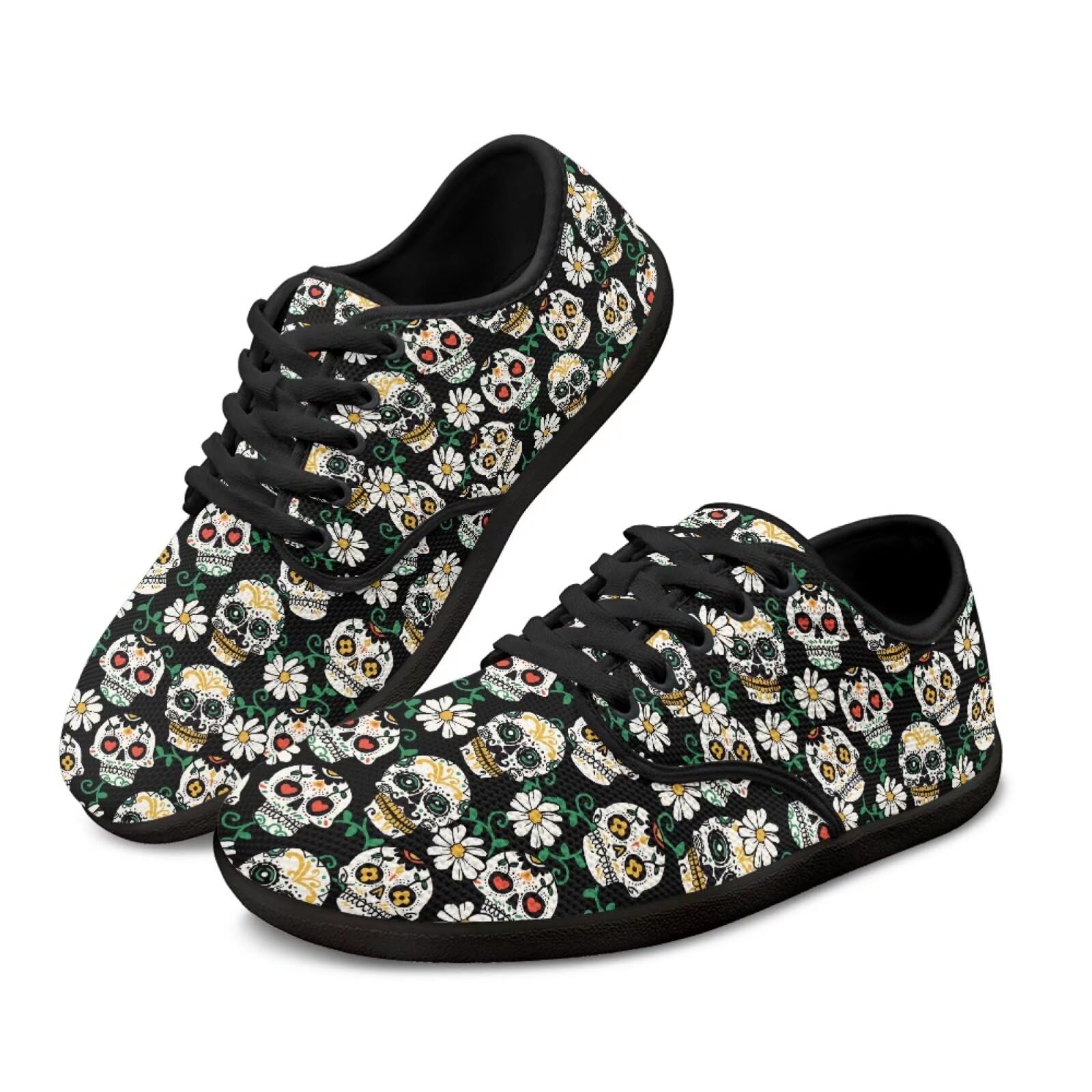 Skull Print Women's Minimalist Barefoot Shoes - Slip On Sneakers for Hiking, Walking & Travel | Fashion Low-Top Shoes for Outdoor Activities & Casual Wear