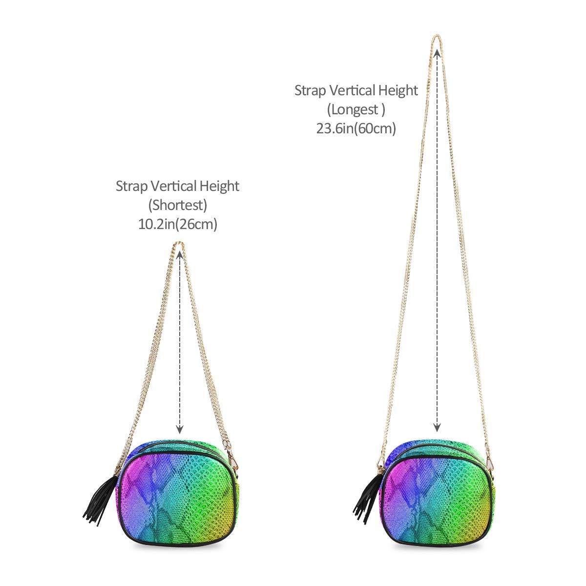 ALAZA Women's Fashion Snake Print Rainbow PU Leather Crossbody Bag Shoulder Purse with Tassel - Perfect for Casual Outings, Parties, and Everyday Use