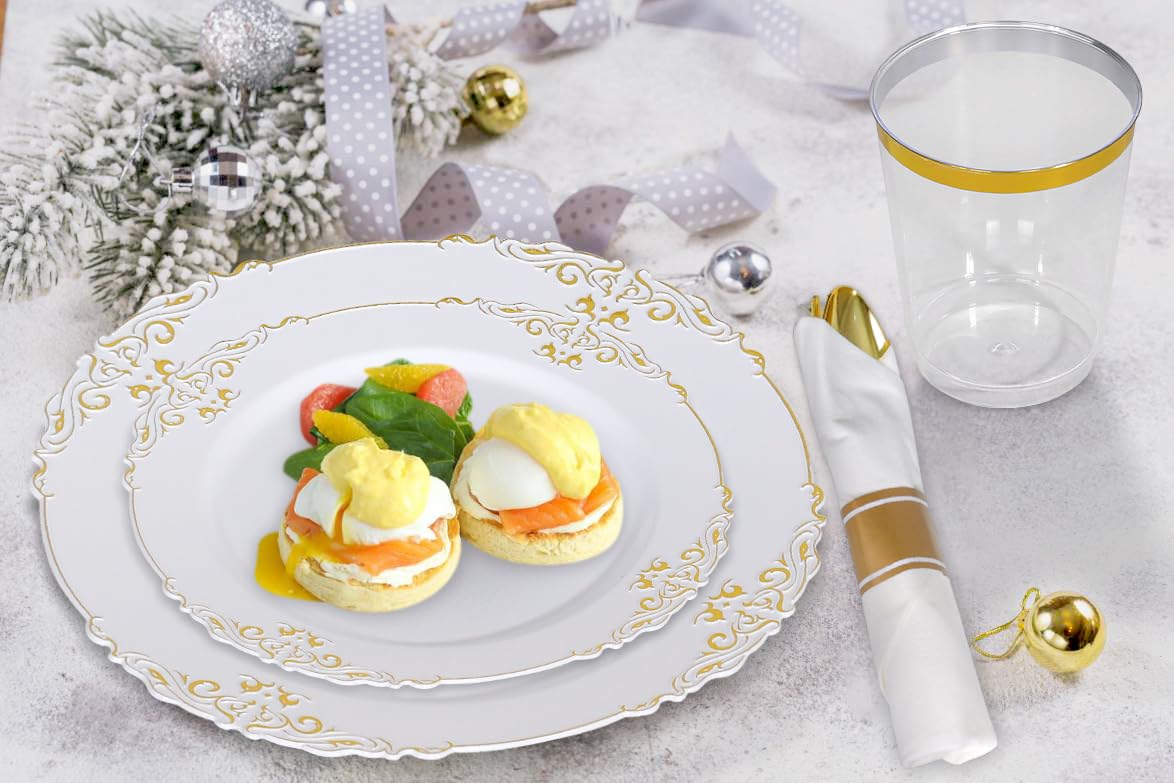 50-Piece Gold Wrapped Plastic Cutlery Set with White Napkins - Disposable Silverware for Parties, Weddings & Events - Elegant Forks, Spoons & Knives - Perfect for Catering, Birthday Celebrations & Formal Dinners - By Zulzzy