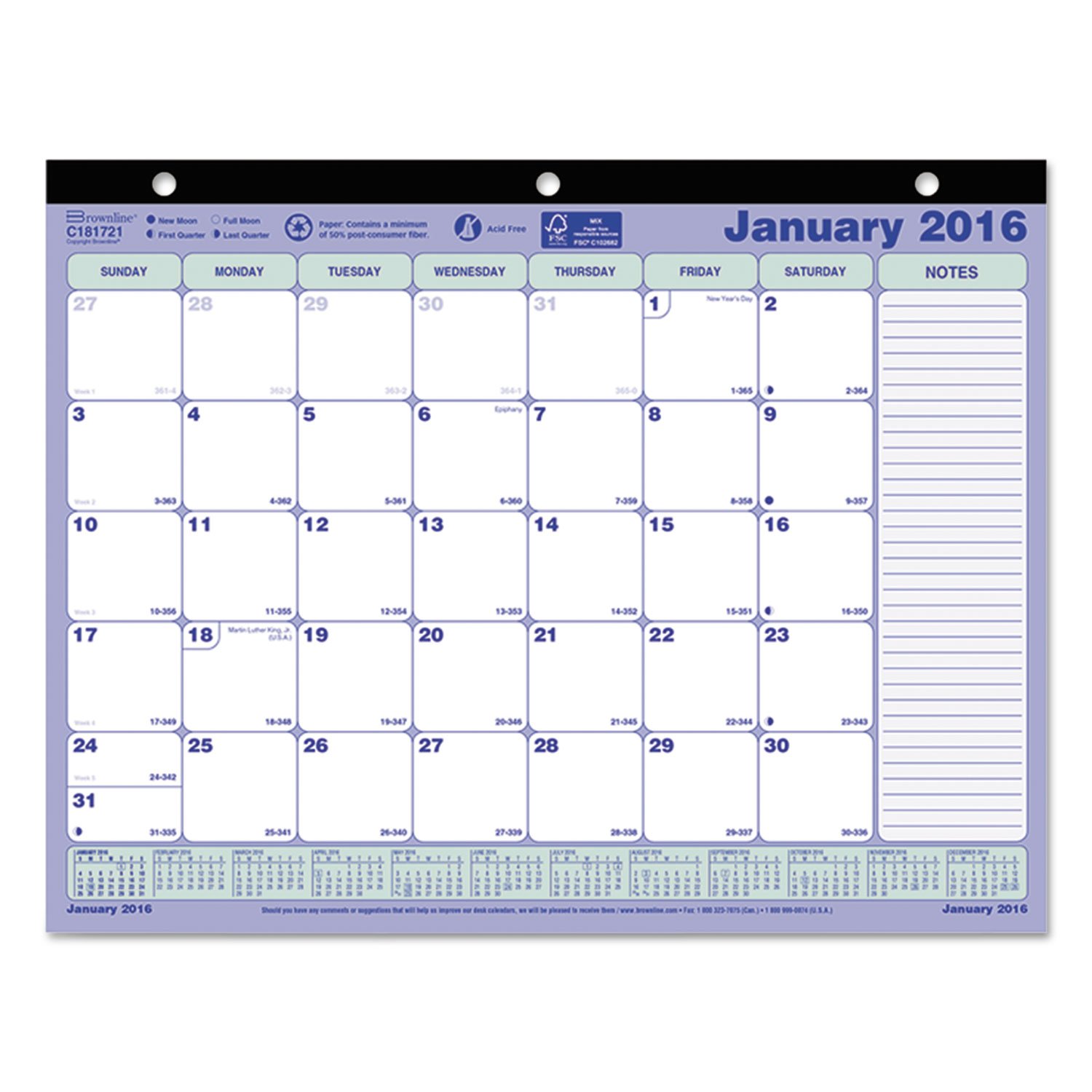 Rediform C181721 Monthly Desk Pad Calendar, 11 x 8.5 Inches, 2016 - Perfect for Office Planning, Home Organization & School Scheduling