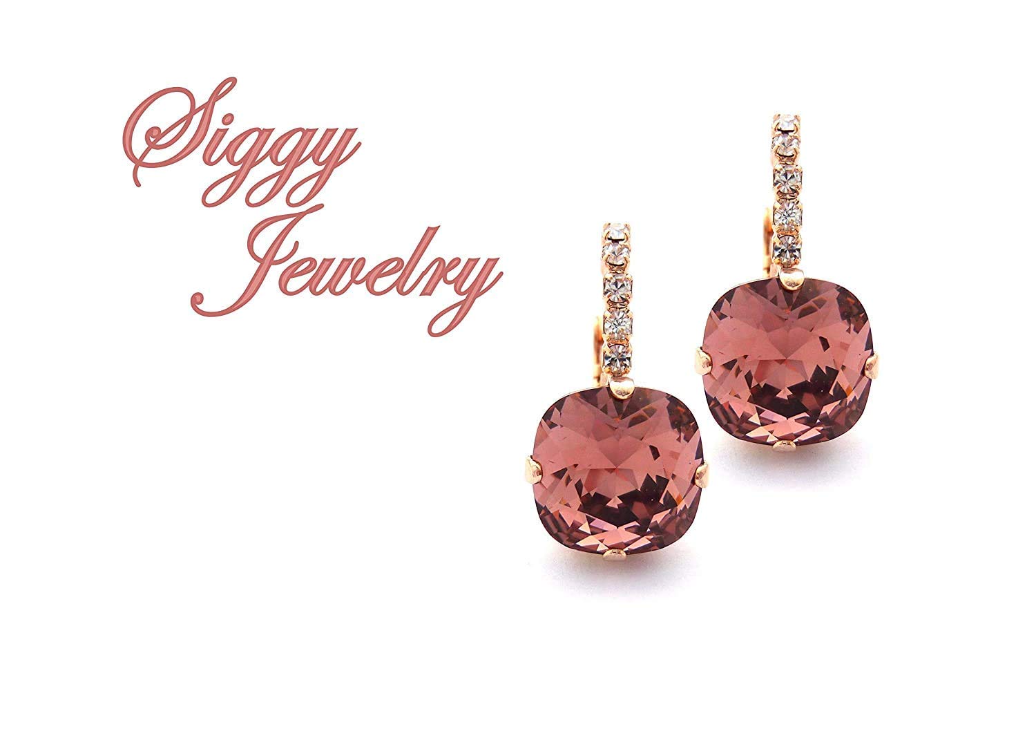 Genuine 12mm Austrian Crystal Blush Rose Cushion Cut Earrings - Rose Gold Finish with Clear Accents | Perfect for Weddings, Date Nights & Special Occasions