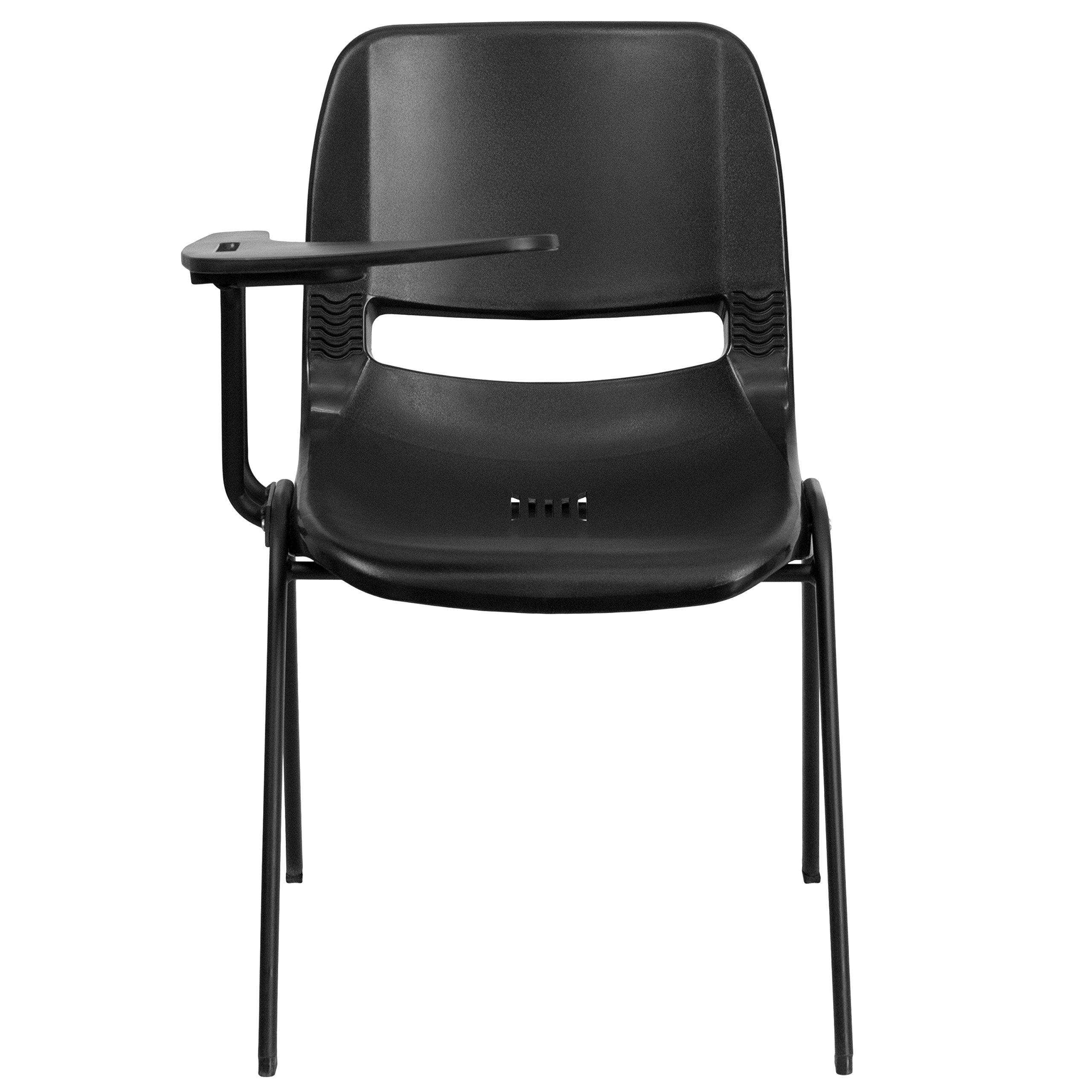 Emma & Oliver Black Ergonomic Shell Chair with Left-Handed Flip-Up Tablet Arm - Office Desk Chair for Home & Workspace - Perfect for Studying, Gaming, and Remote Work