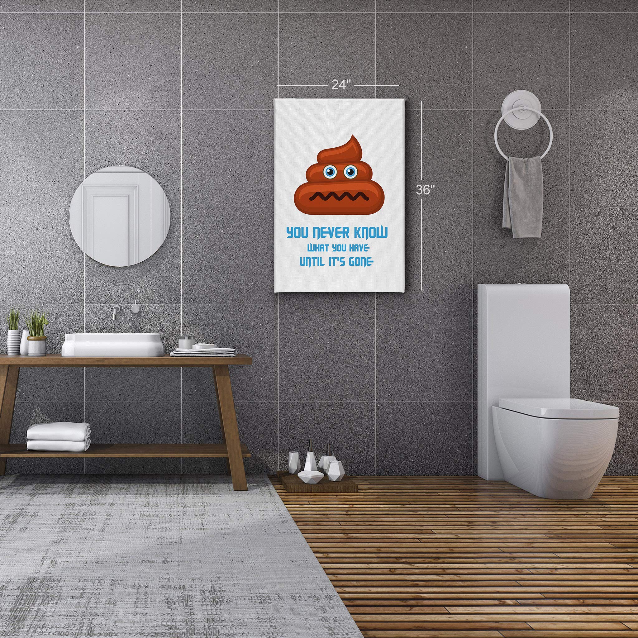 Smile Art Design 'You Never Know What You Have Until It's Gone' Canvas Print - 40x30 Inch Funny Bathroom Wall Decor with Inspirational Quote, Ready to Hang, Made in USA | Perfect for Kids' Bathroom, Toilet Humor & Home Decor