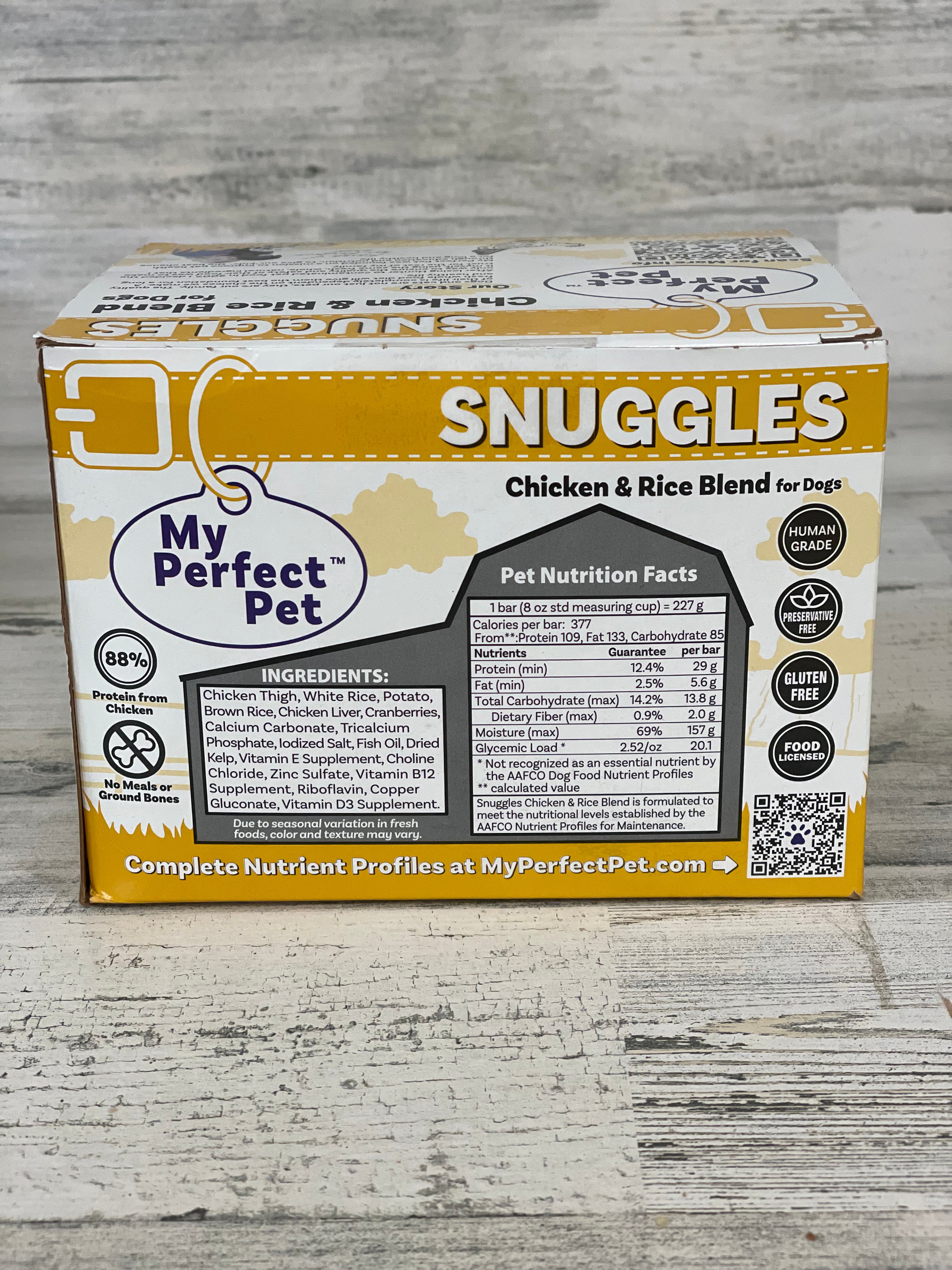 My Perfect Pet Frozen Snuggles Chicken & Rice Dog Food - Grain-Free Frozen Dog Meal for Small & Medium Breeds - Perfect for Travel, Camping & Emergency Pet Food Storage