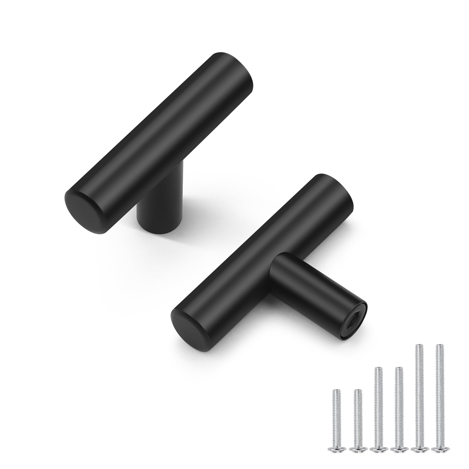 12 Pack Matte Black Cabinet Knobs 50mm - Stainless Steel Drawer Pulls for Kitchen, Bedroom & Bathroom