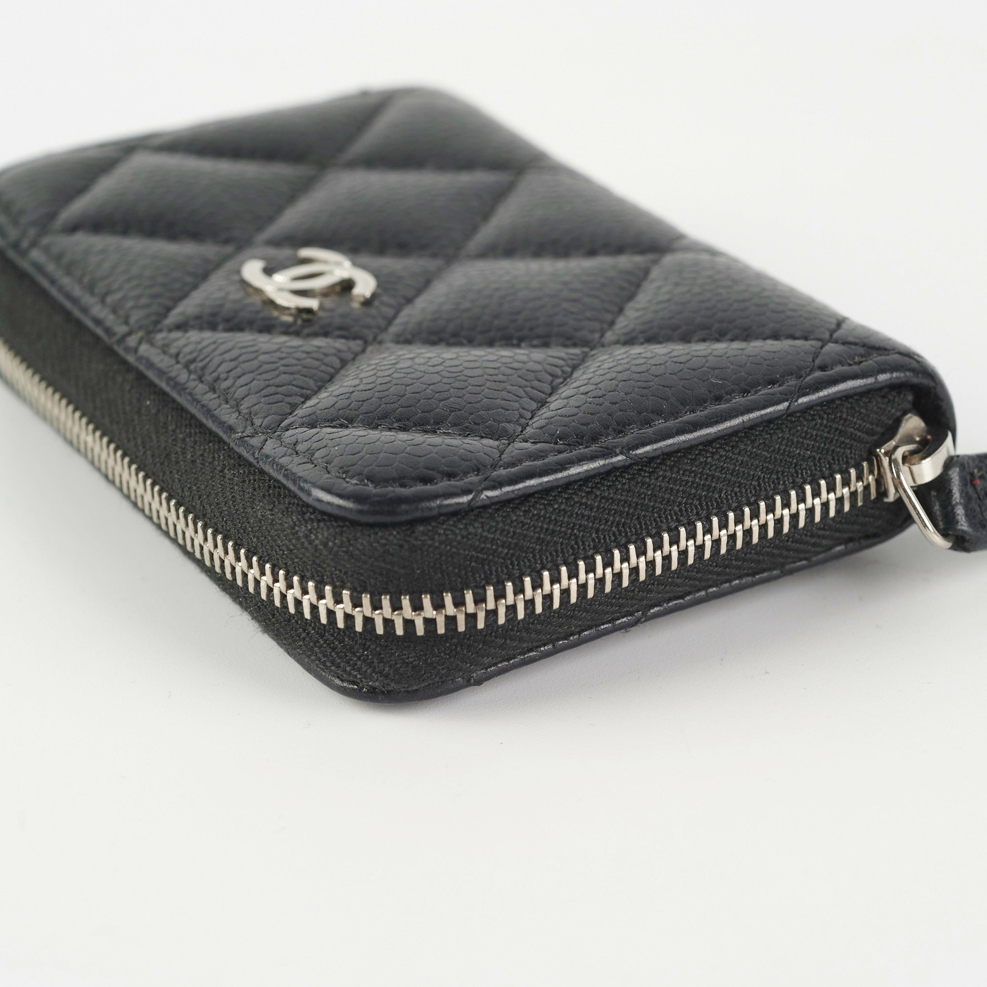 Chanel Quilted Caviar Leather Zip Around Card Holder Wallet - Black | Luxury Compact Wallet for Credit Cards & Cash | Perfect for Everyday Use, Travel & Gifts