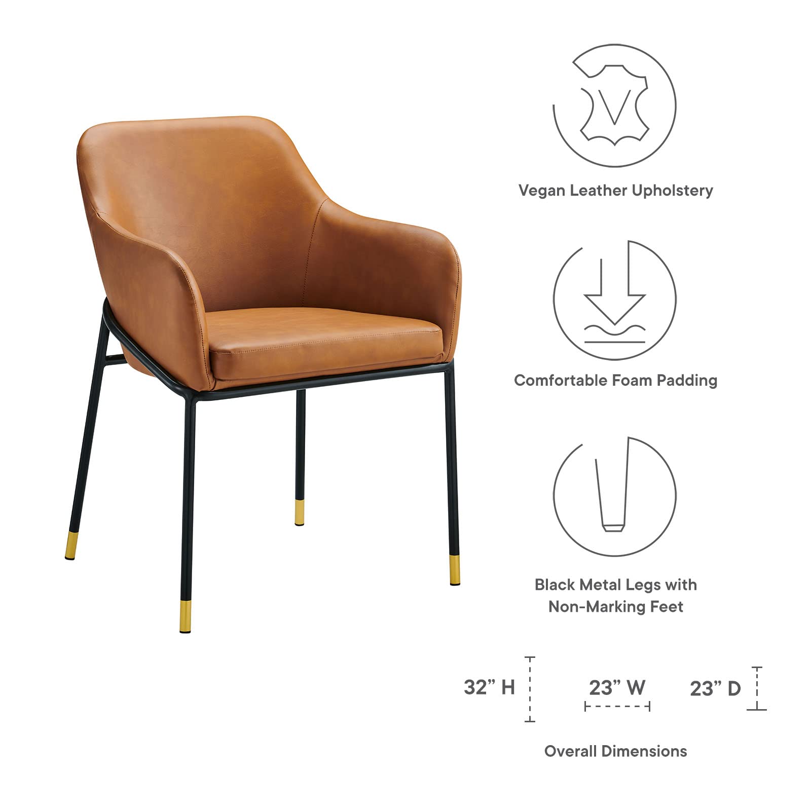Modway Jovi Vegan Leather Dining Chair - Black & Tan | Modern Kitchen & Dining Room Furniture for Home & Office Use