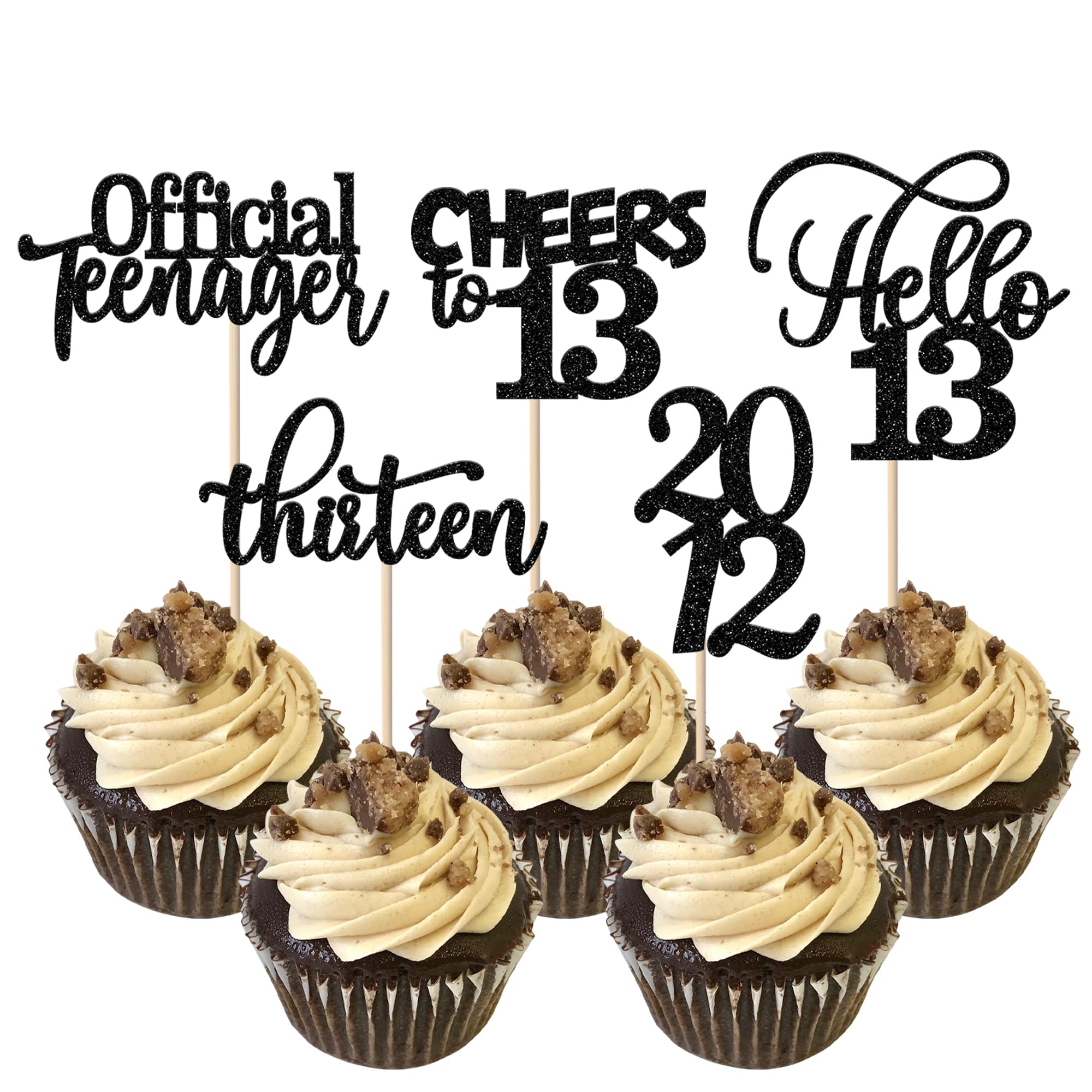 Rsstarxi 30 Pack 13th Birthday Cupcake Toppers - Thirteen Since 2012 Hello 13 Cupcake Picks for Teenagers - Cheers to 13 Years Old Cake Decorations - 13th Birthday Party Supplies (Black) - Perfect for Birthday Celebrations, Anniversaries & Teen Parties