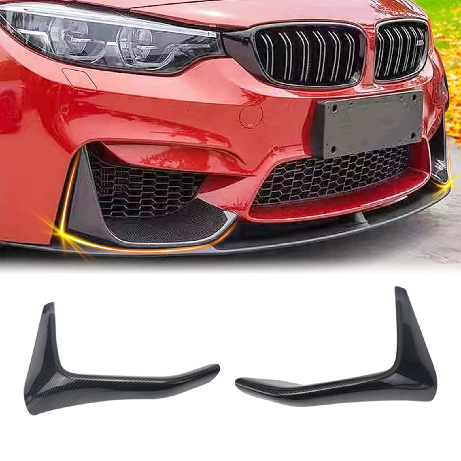 Carbon Fiber Front Bumper Splitters Lip Kit for 2014-2020 BMW F80 M3 F82 F83 M4 - 2 Piece Set - Aggressive Styling & Enhanced Aerodynamics for Street & Track Performance