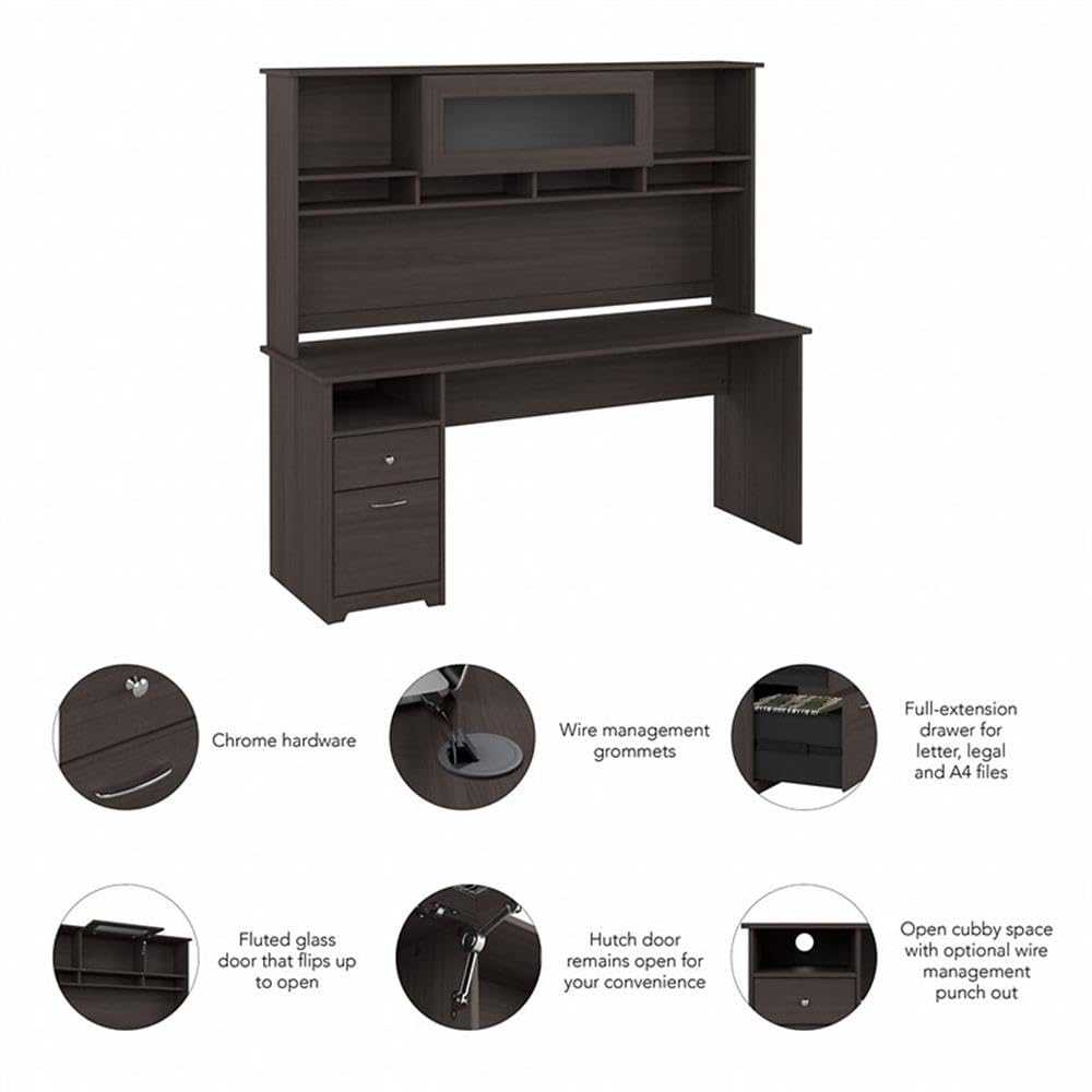 Bush Furniture Cabot 72W Computer Desk with Hutch in Heather Gray - Home Office Desk with Storage for Work, Study & Gaming
