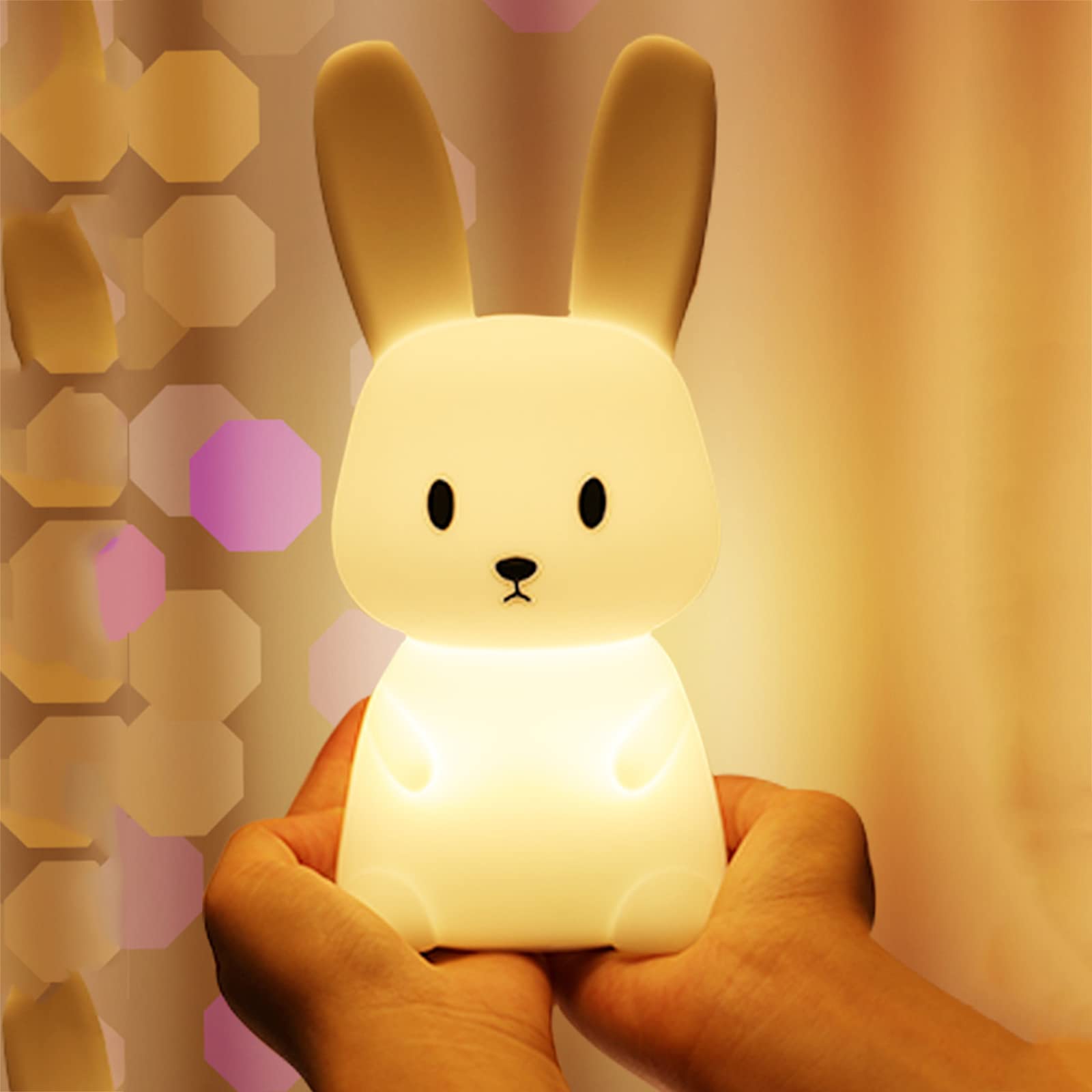 7-Color LED Rabbit Night Light with Touch Sensor - USB Rechargeable Silicone Bedside Lamp for Kids, Nursery, Bedroom & Living Room - Soft Glow Desk Light for Nighttime Reading, Baby Care & Relaxation