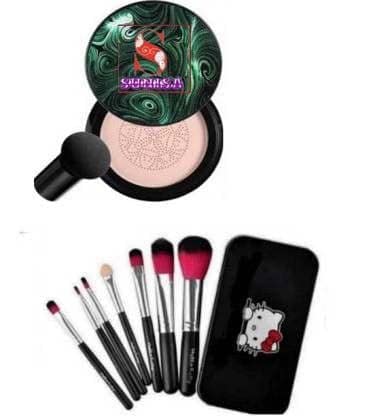 **SUNISA BB & CC Cream Foundation with Mushroom Head Air Cushion (20g) & 7-Piece Black Makeup Brush Set – Hydrating, Full Coverage, Portable for Travel & Everyday Makeup**