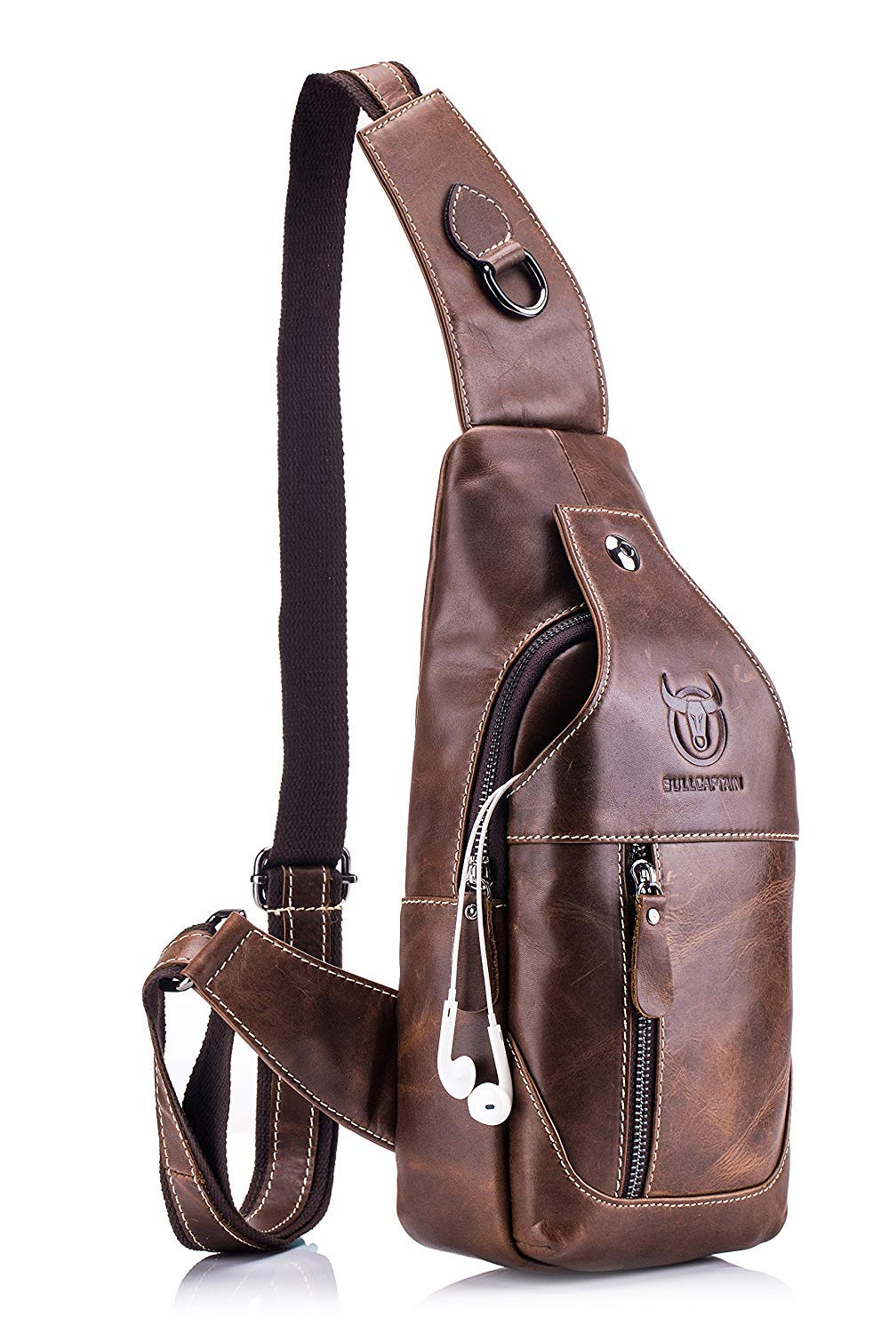 Genuine Leather Men's Sling Bag - Water Resistant Anti-Theft Chest Shoulder Backpack for Travel, Hiking, School & Daily Use | Crossbody Purse with Multiple Pockets for Phone, Wallet & Essentials