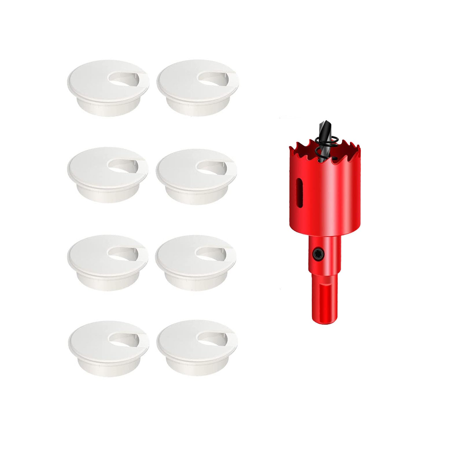 TuTuYa 8PCS 1-1/2 Inch (38mm) White Desk Cable Grommet Hole Covers with Hole Saw - Cable Management Solution for Office & Home Desks - Perfect for Computer, Monitor & TV Wire Organization