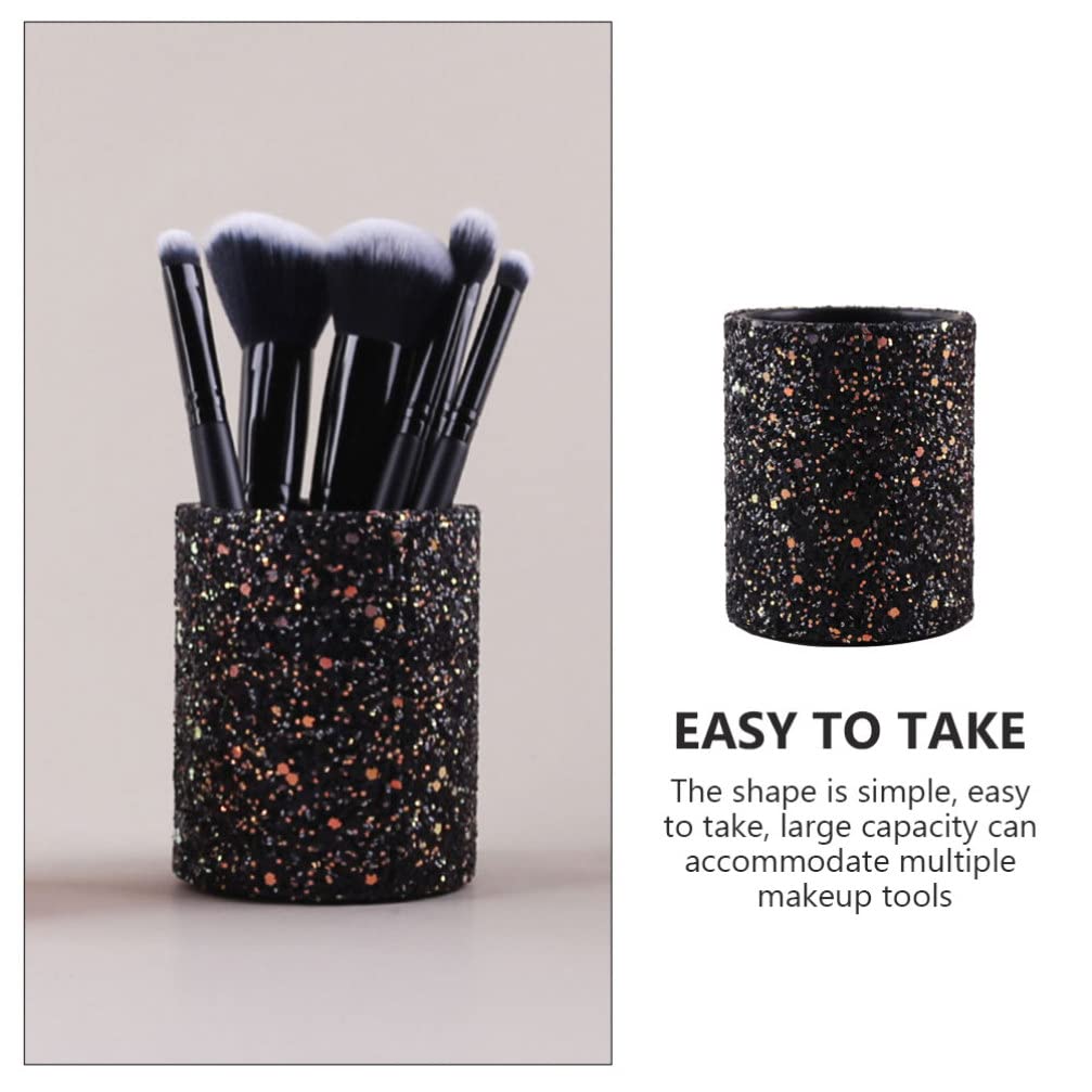 FRCOLOR Glitter Makeup Brush Holder Organizer - PU Sequin Pen & Pencil Cup, Cosmetic Storage Box for Dresser, Vanity & Office Desk (Black) | Perfect for Makeup Brushes, Pens, Cosmetics & Desk Organization
