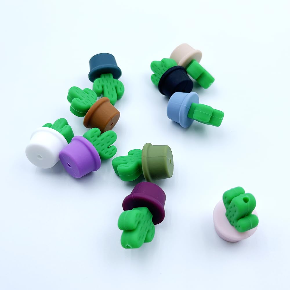 10Pcs 3D Cactus Beads for Jewelry Making - DIY Potted Cactus Spacer Beads for Bracelets, Necklaces, Keychains - Cute Plant-Themed Craft Supplies for Boho & Summer Accessories