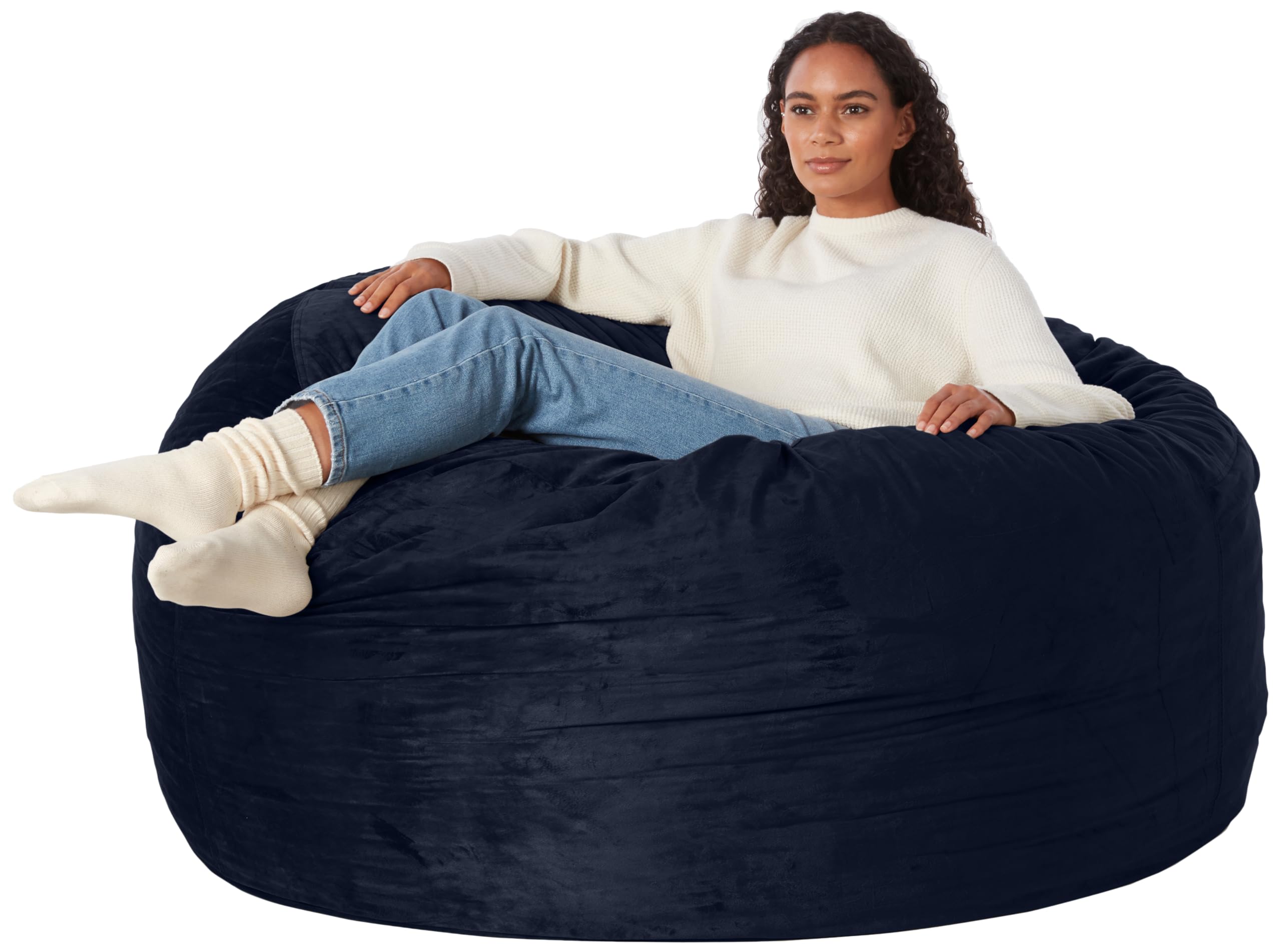 Amazon Basics Large Bean Bag Chair for Adults - 5 ft Blue Memory Foam Filled with Soft Microfiber Cover - Perfect for Living Room, Bedroom, Game Room & Dorm Relaxation