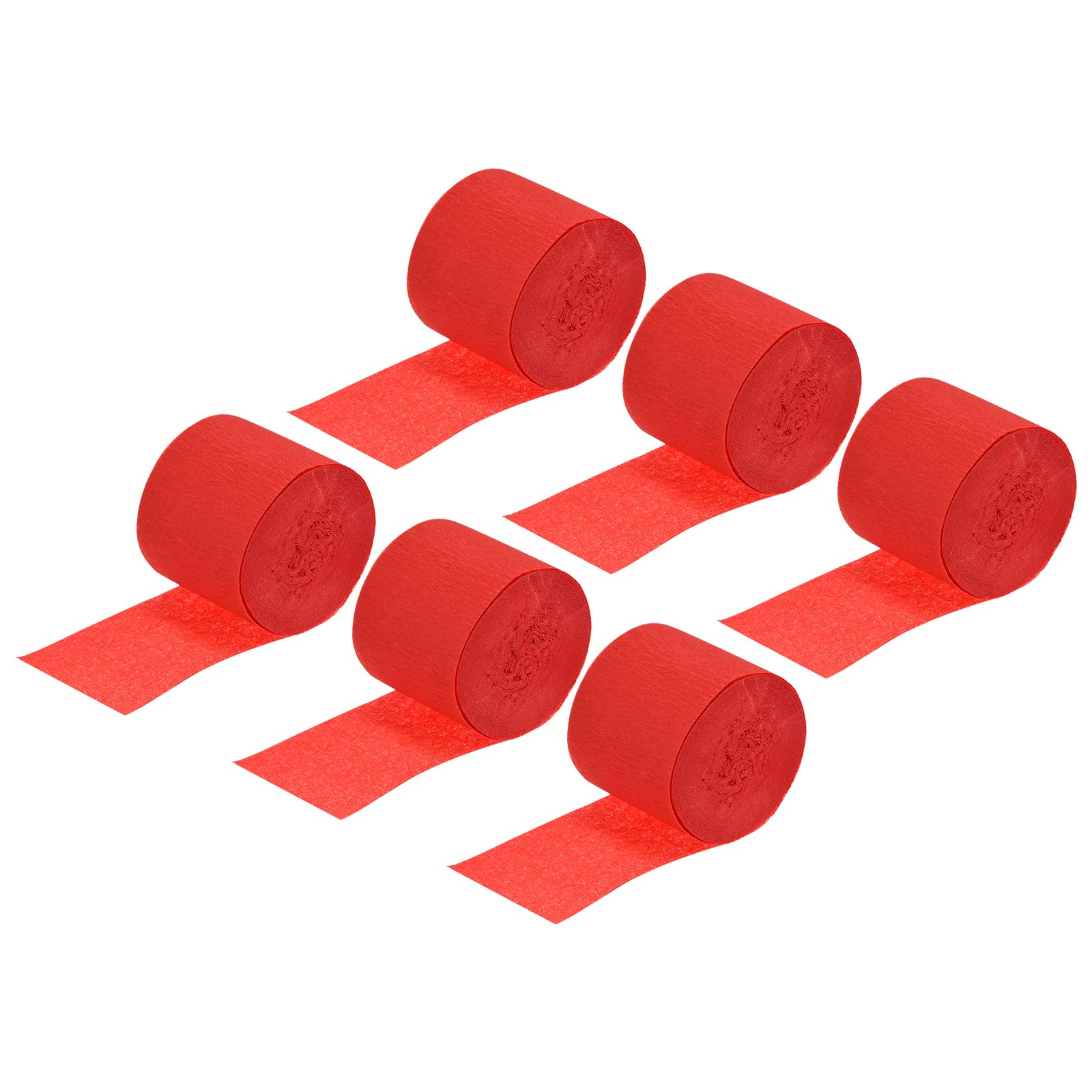 Meccanity 1.77 Inch Wide x 32 Feet Long Crepe Paper Streamers - 6 Pack Red Party Decorations for Birthday, Wedding, Festival & Holiday Celebrations | Perfect for DIY Backdrops, Ceiling Swags & Table Decor