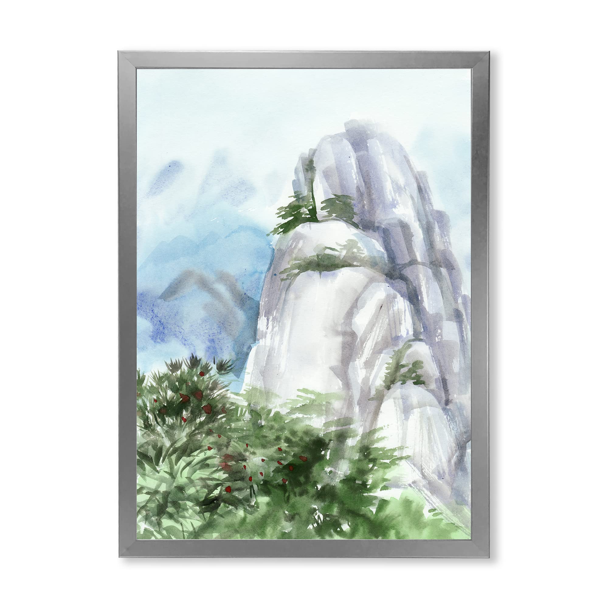 DesignQ Mountain Top In The Clouds Traditional Framed Wall Art - Landscape Canvas Painting for Living Room, Bedroom & Office Decor