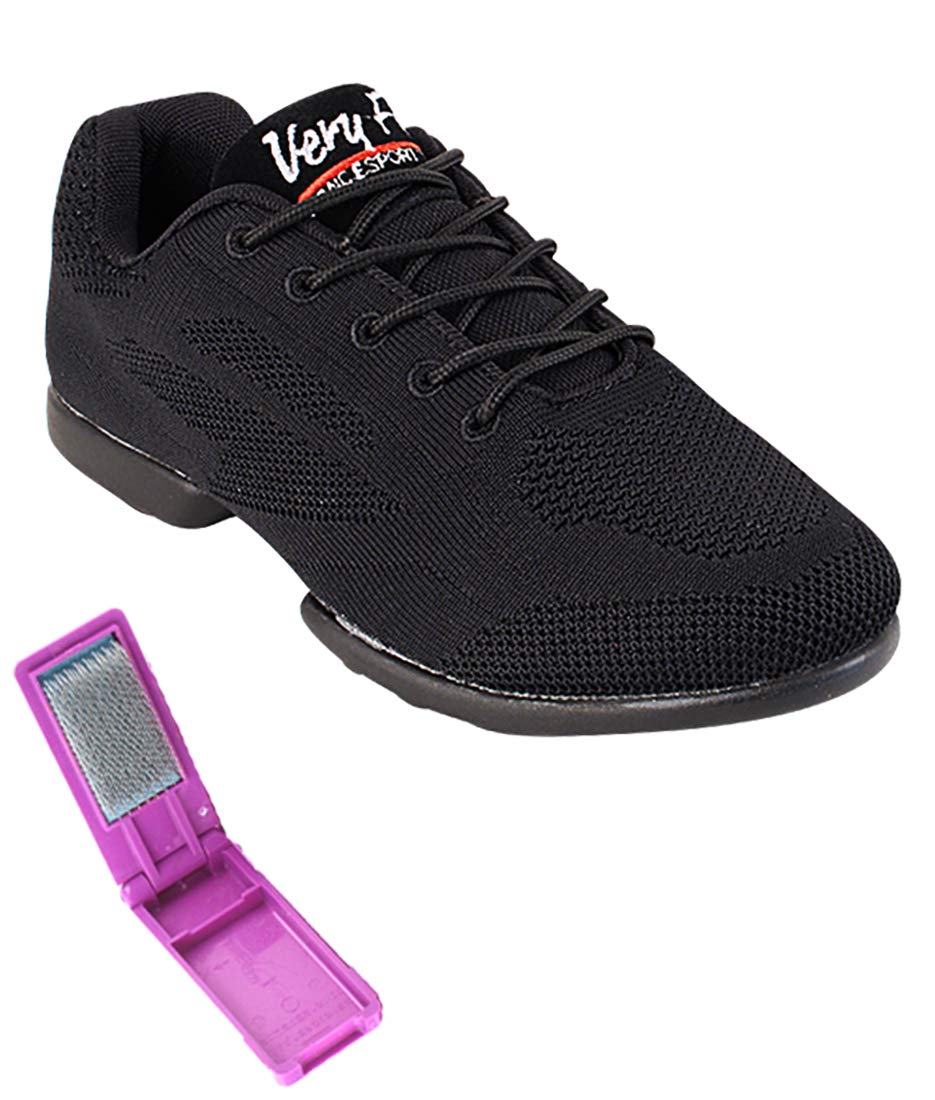 VFSN020 Unisex Dance Sneakers - Very Fine Professional Dance Shoes with Foldable Brush - Black Size 7.5 - Perfect for Ballroom, Latin & Social Dancing