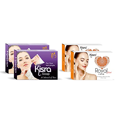 2 Pack Kisra Pimple Care Soap + 2 Pack Kisra Royal Heart Soap - Acne Treatment for Clear, Healthy Skin - All Skin Types - Perfect for Daily Face Wash & Body Care Routine