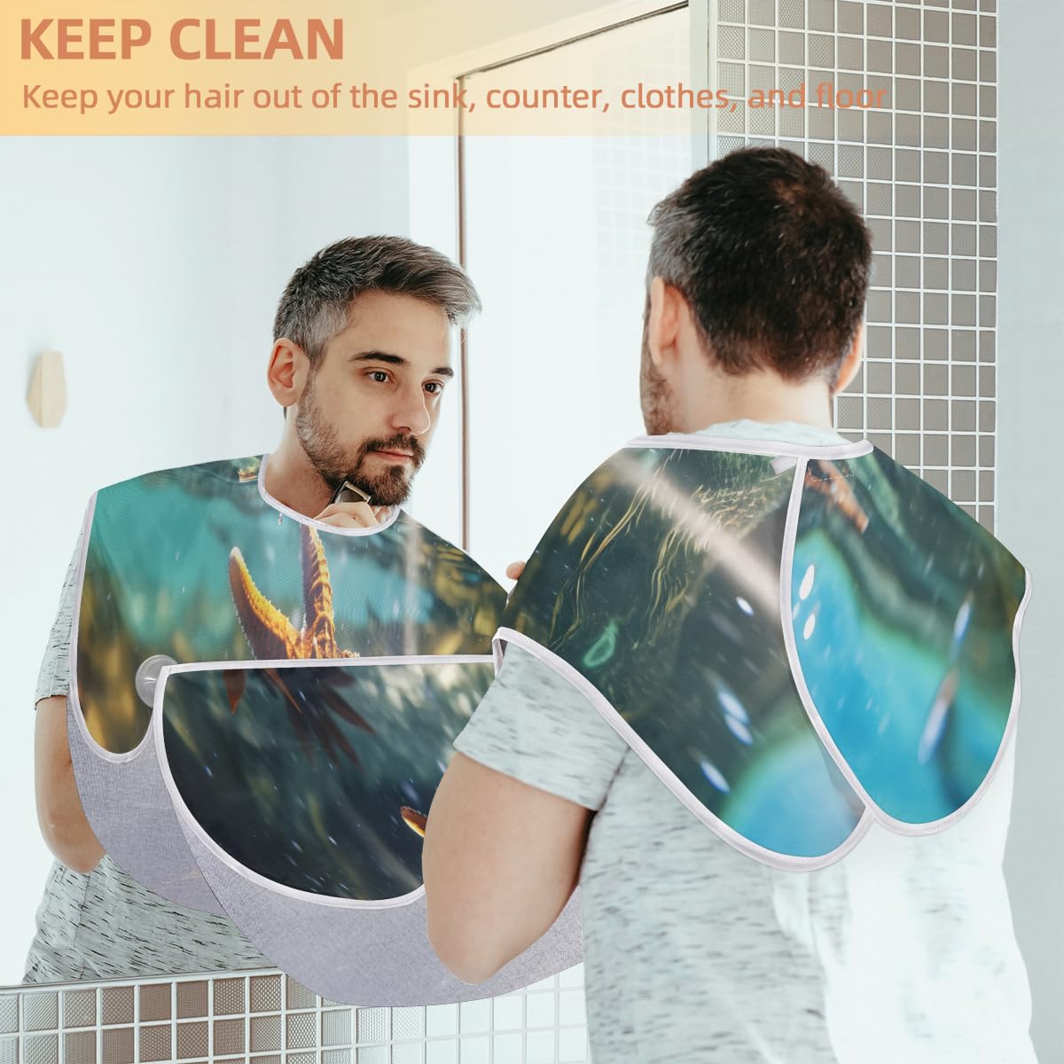**Starfish Ocean Summer Animal Beard Shaving Bib for Men - Waterproof Hair Dye Apron & Makeup Cape for Women - Sink Hair Cleaner & Beard Trimming Tool - Perfect for Barbers, Salons & DIY Grooming at Home**