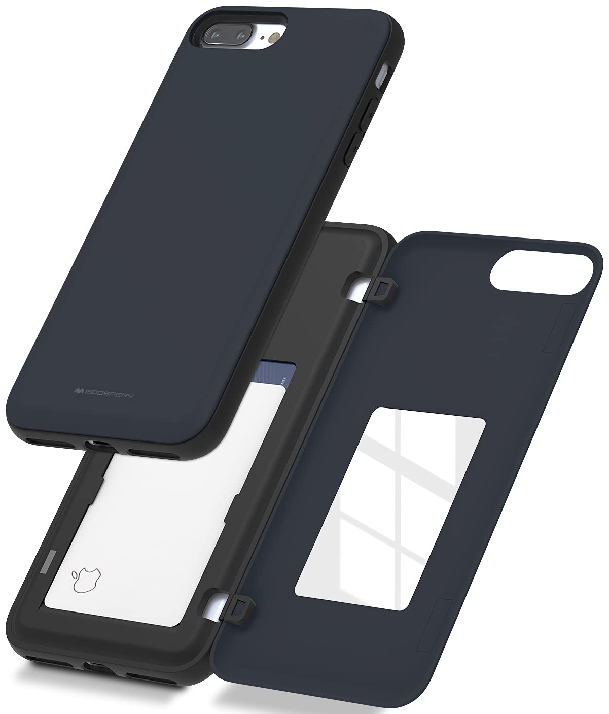 GOOSPERY iPhone 8 Plus Case & iPhone 7 Plus Wallet Case with Card Holder - Dual Layer Protective Bumper Phone Cover (Navy Blue) | Perfect for Everyday Use, Travel & Business Meetings