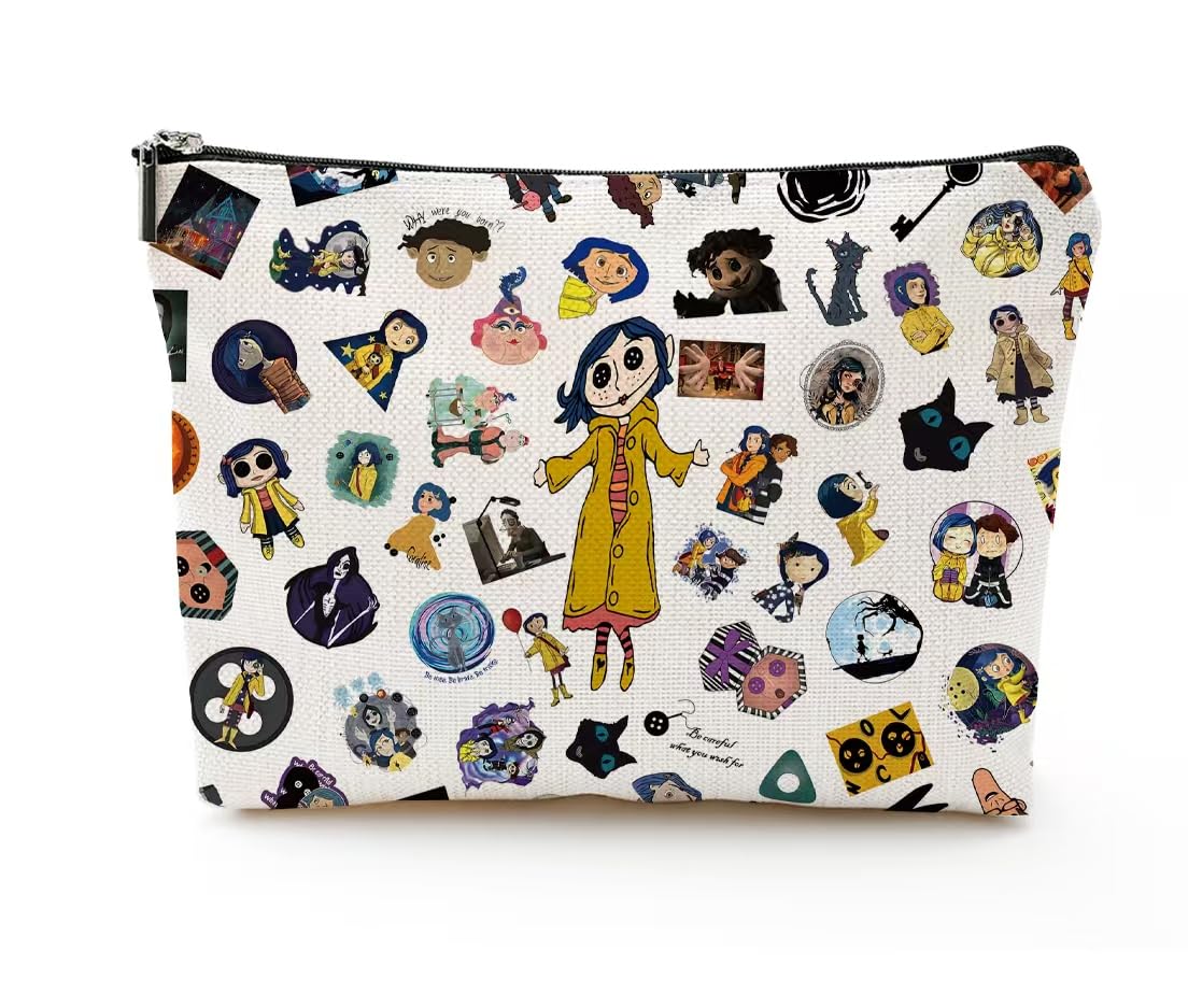 **Coraline Movie Merchandise for Women - Fantasy Cartoon Makeup Bag & Travel Pouch with Zipper - Perfect Gift for Coraline Fans & Movie Lovers**    *(Use Case: Great for travel, daily makeup storage, or as a unique gift for Coraline enthusiasts!)*