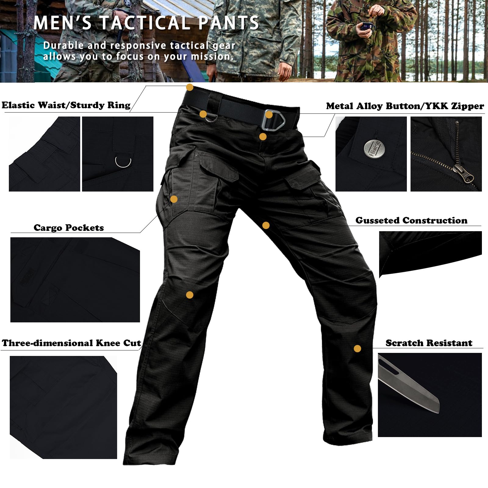 Men's Tactical Pants - Stretch Ripstop Cargo Pants Water Resistant Lightweight for Outdoor Work, Hiking & EDC | Durable Comfort for Adventure & Daily Wear