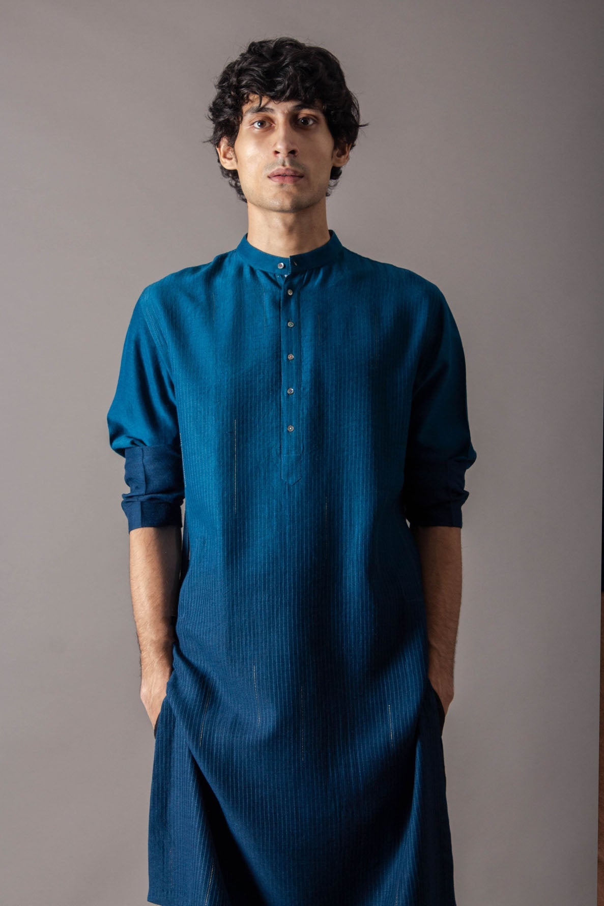 Bade Miyan Kurta for Men - Premium Muga Satin Teal Ombre Indian Traditional Wear - Perfect for Festivals, Weddings & Cultural Events