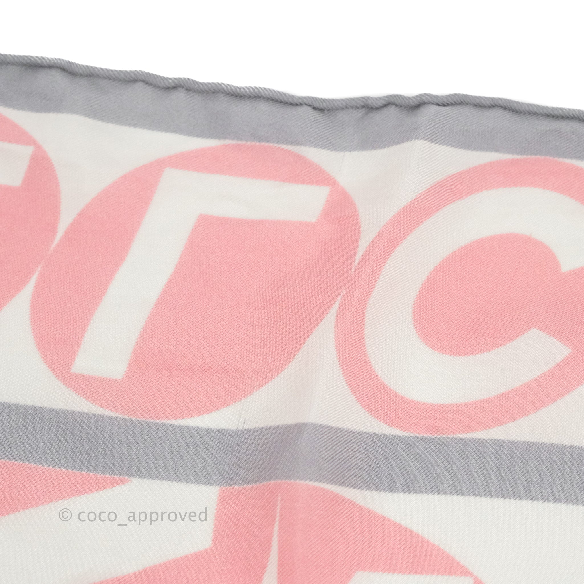 Chanel CC Silk Square Scarf 90 - Luxury Grey Pink White Fashion Scarf for Women | Perfect for Office, Party & Gift Giving