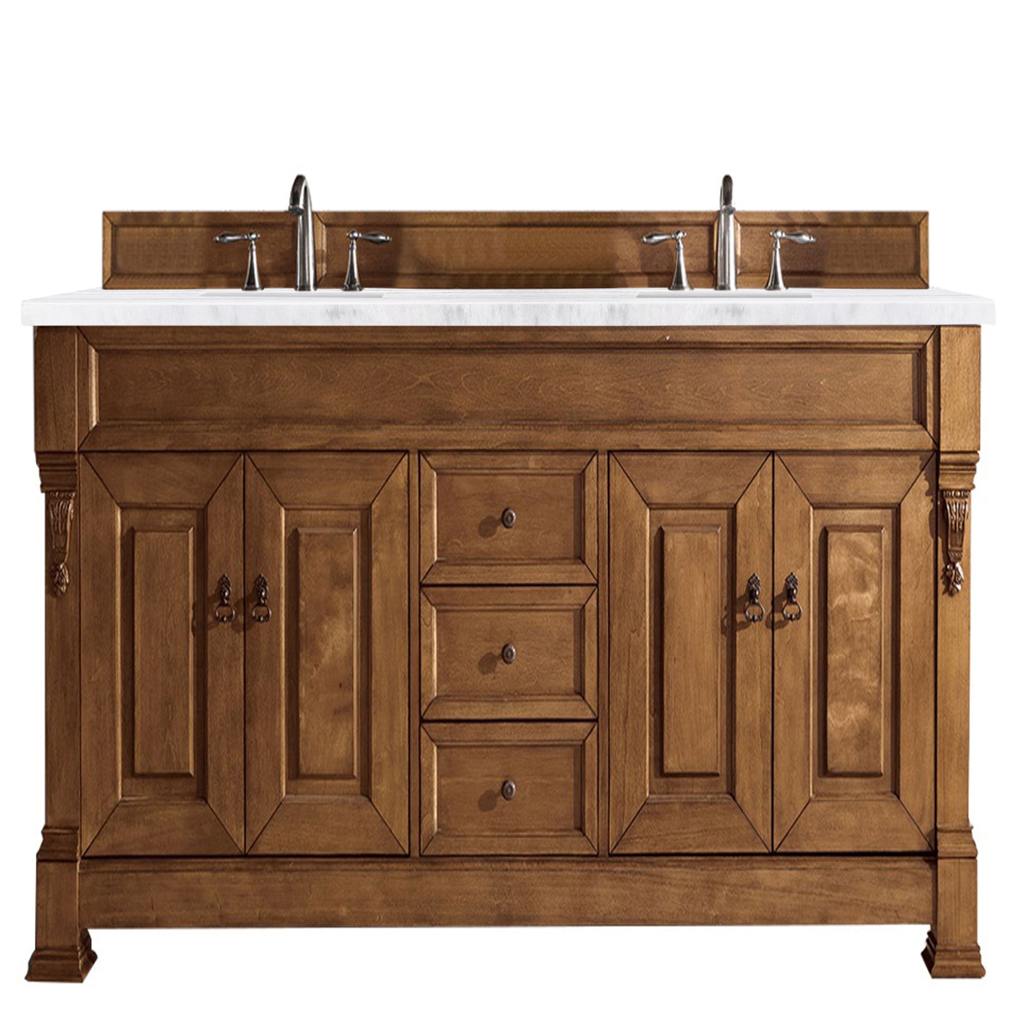 Brookfield 72 Inch Double Vanity with Country Oak Finish & 3CM Arctic Fall Solid Surface Top – Perfect for Bathroom Renovation & Modern Farmhouse Style Homes
