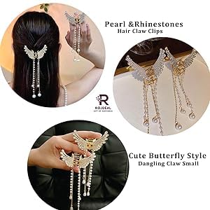 Korean Butterfly Hair Clips with Crystal Pearls & Tassels - Elegant Hair Accessories for Women, Shiny Hair Pins for Birthday Parties, Weddings & Daily Fashion