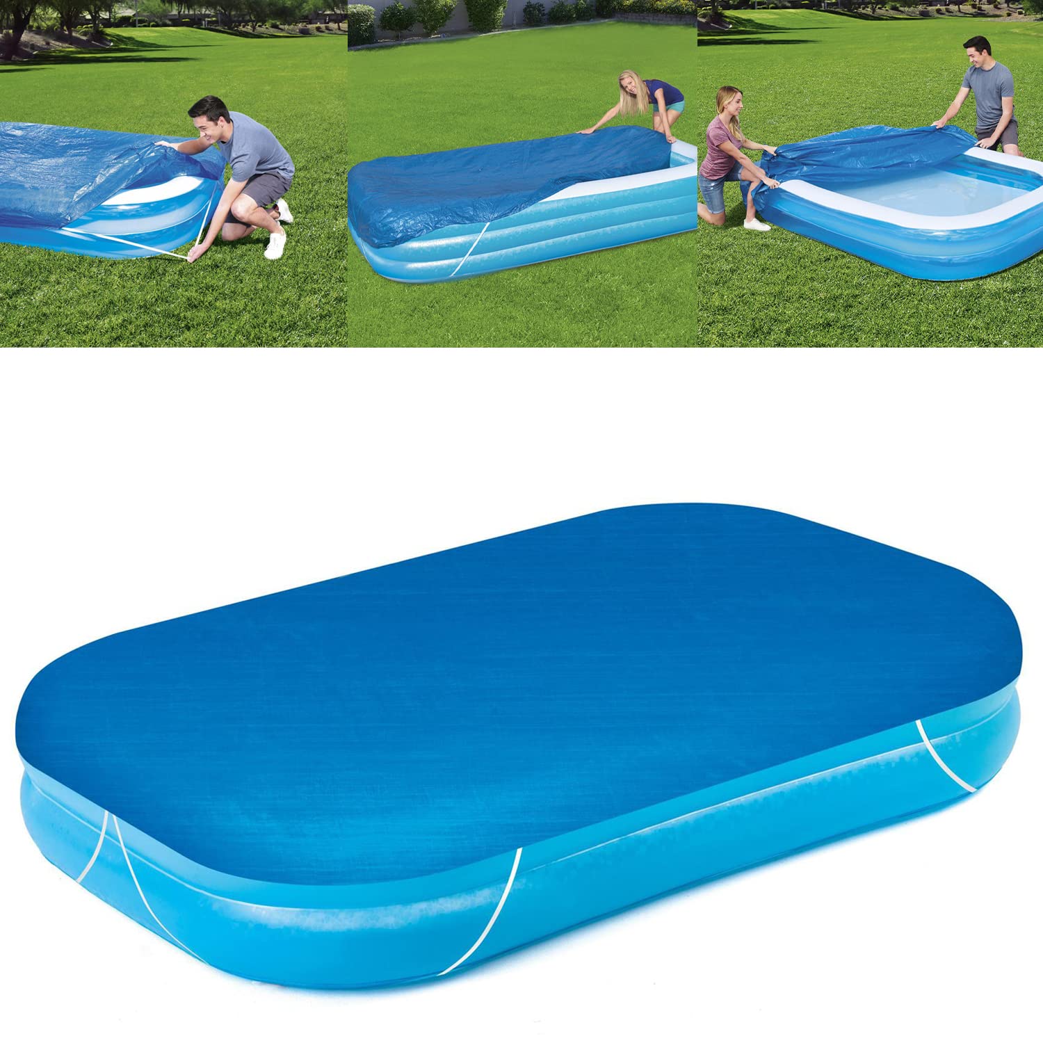Inflatable Rectangle Pool Cover 103 in x 69 in (262 cm x 175 cm) - Heavy Duty Dustproof Square Pool Cover for Outdoor Paddling, Family Swimming, and Garden Pool Protection