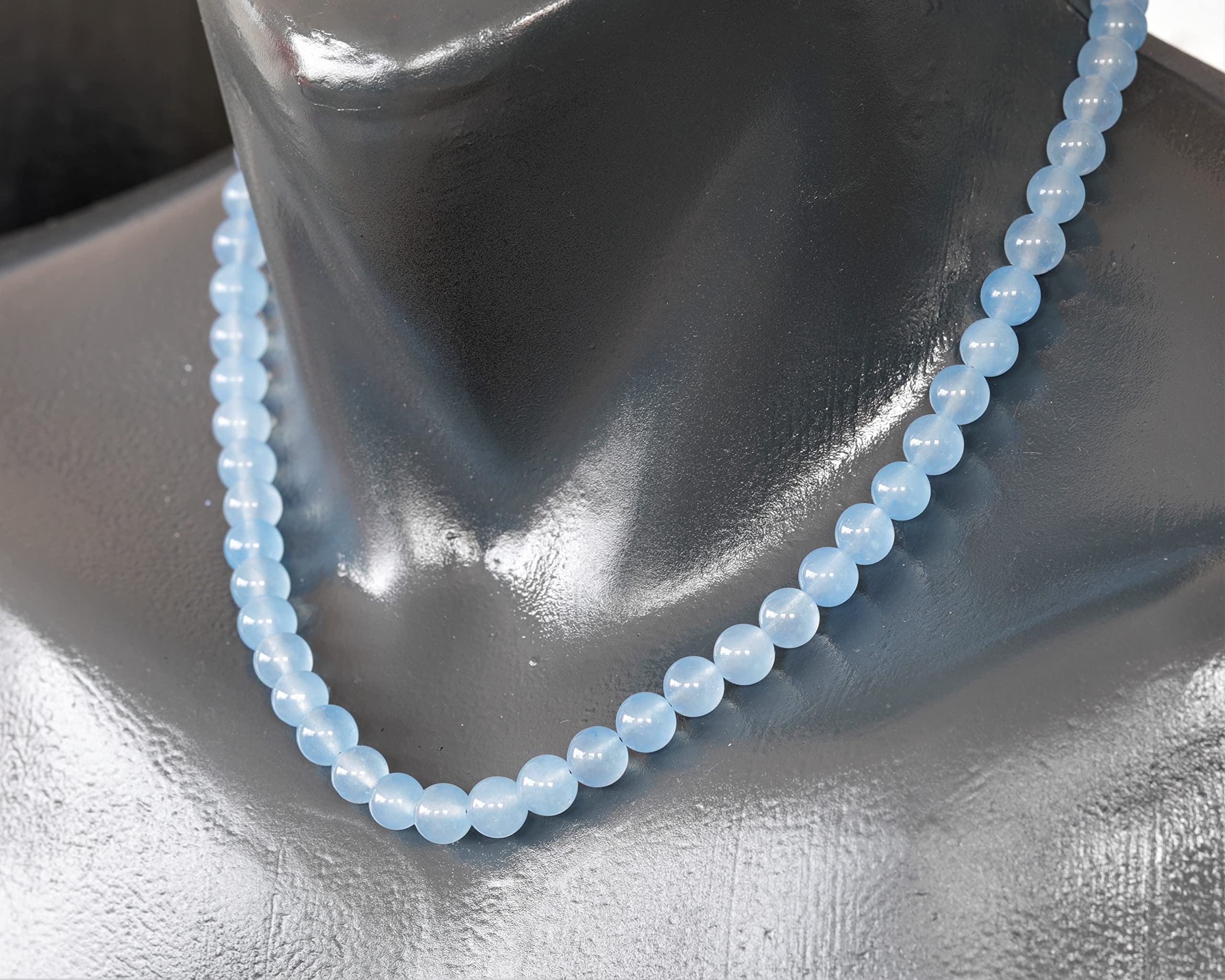 Natural Angelite Beaded Choker Necklace - Genuine Gemstone Calming Stone Jewelry with Clasp Closure, Unisex Healing Crystal Necklace (18