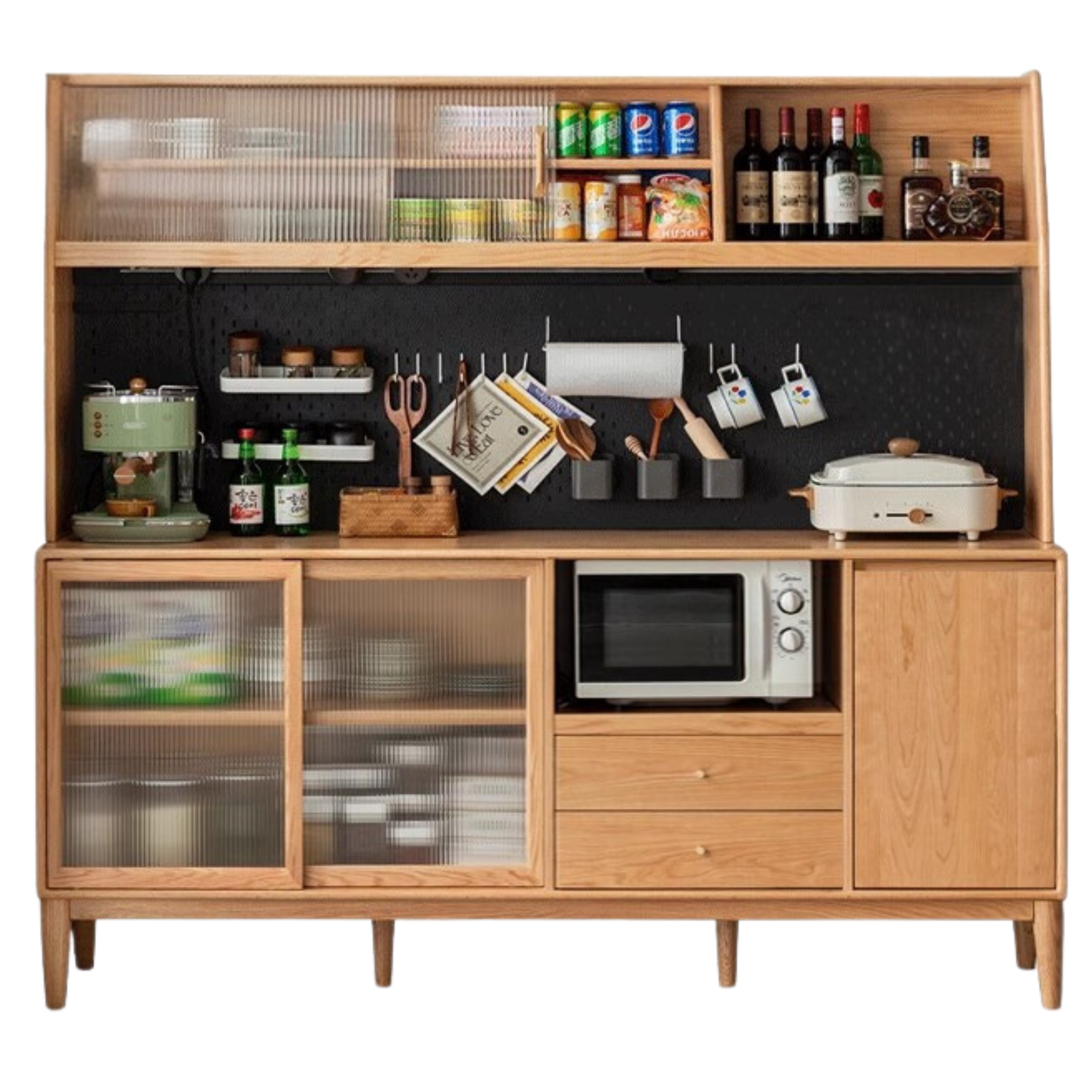 82.7x17.3x75.2 inch / 210x44.8x191.5 cm / Natural wood color / sideboard + shelf + New Kelan electric rail