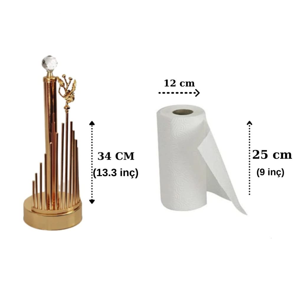 Elegant Rose Crystal Stone Paper Towel Holder - Handmade Golden Tissue Organizer for Bathroom, Kitchen & Toilet | Perfect for Home Decor and Gift Giving