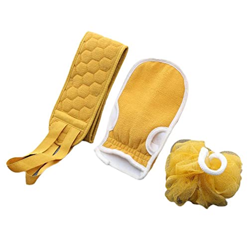 3Pcs Bath Brush Set with Exfoliating Gloves & Body Scrubber - Long Handle Back Scrubber & Bath Sponge for Deep Cleaning & Skin Exfoliation - Perfect for Shower, Spa & Dry Brushing Therapy