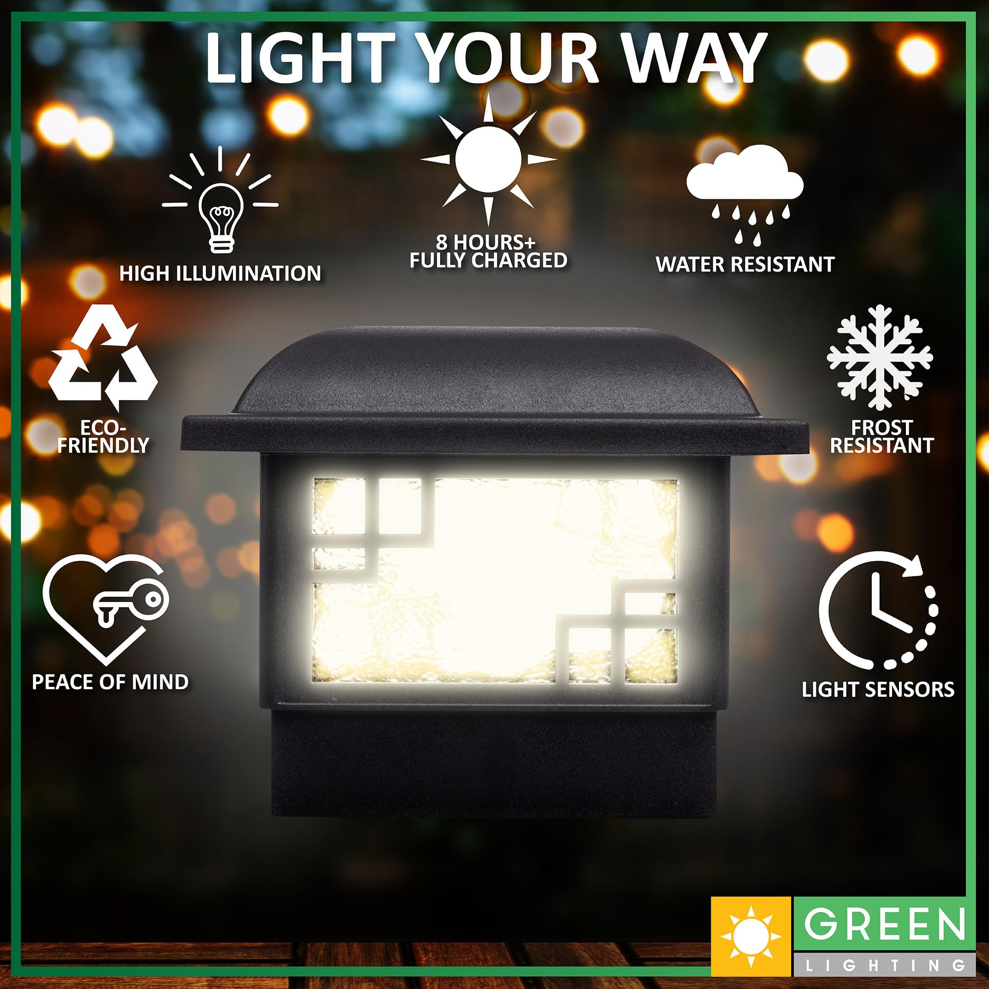 GreenLighting Cubism Fence Solar Lights - 8 Pack Black LED Solar Post Cap Lights for 4x4 & 5x5 Posts - Waterproof Outdoor Solar Deck & Fence Lighting - Perfect for Patio, Garden, Pathway & Backyard Decoration